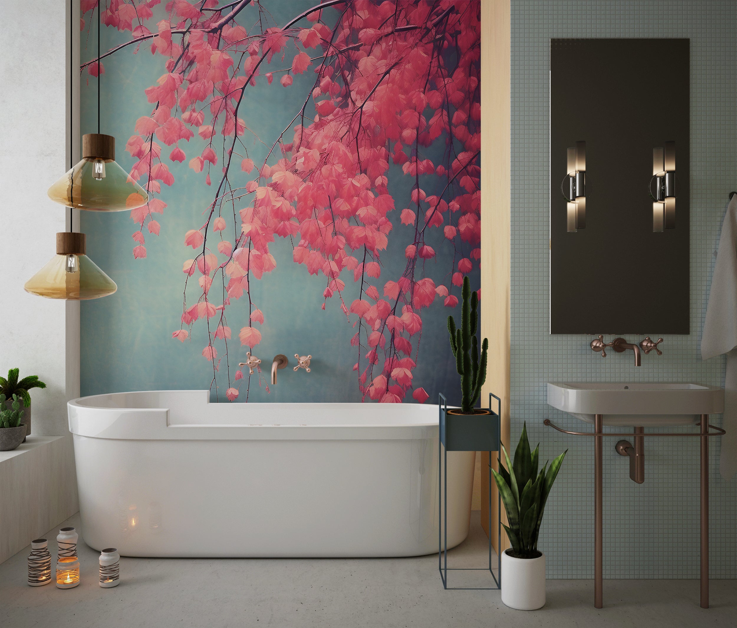Blue and Pink Floral Wallpaper Elegance