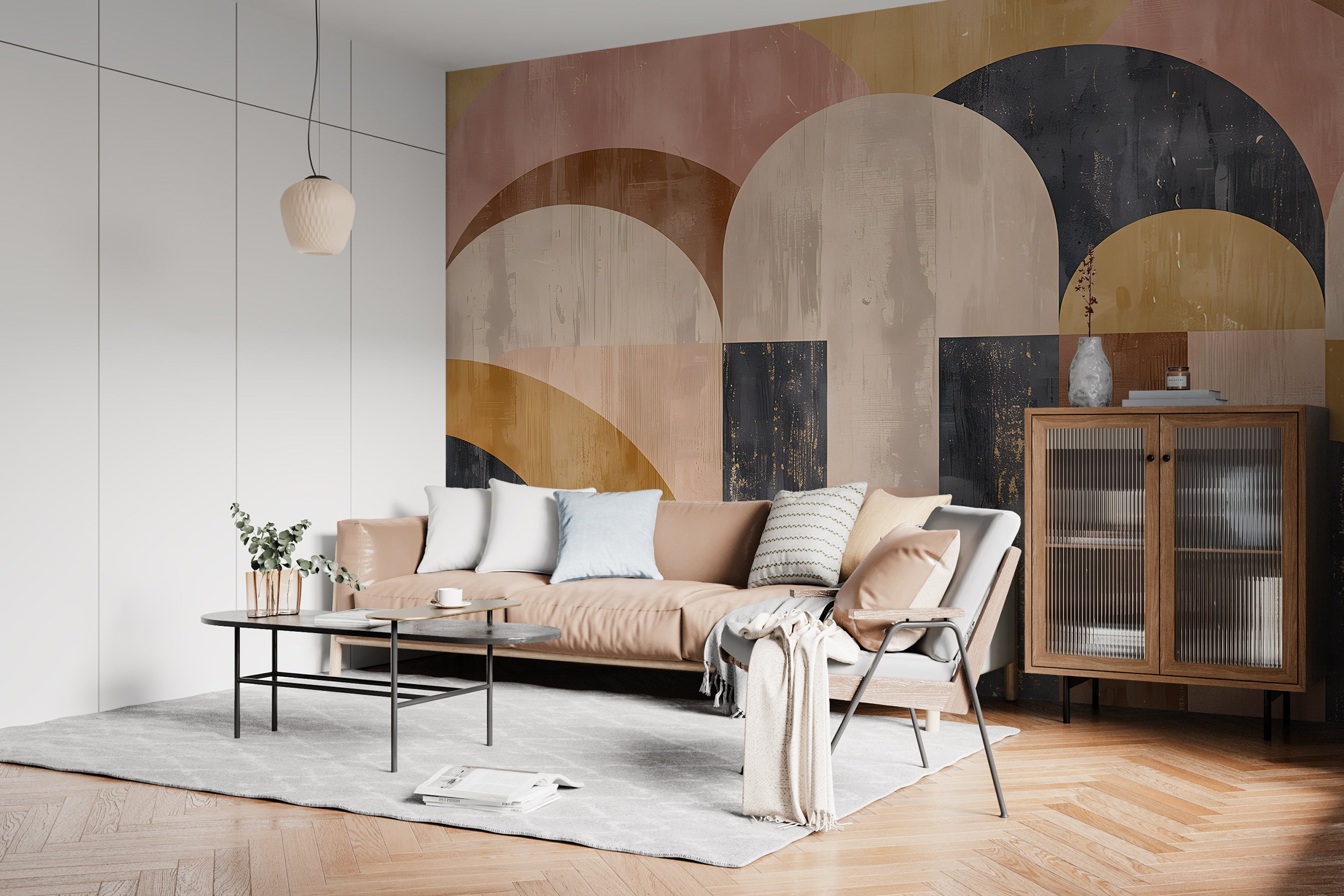 Geometric Wall Mural, Abstract Art Deco Wallpaper, Peel & Stick Modern Mural, Removable Pastel Colours Decal, Self-adhesive Shaped Wallpaper