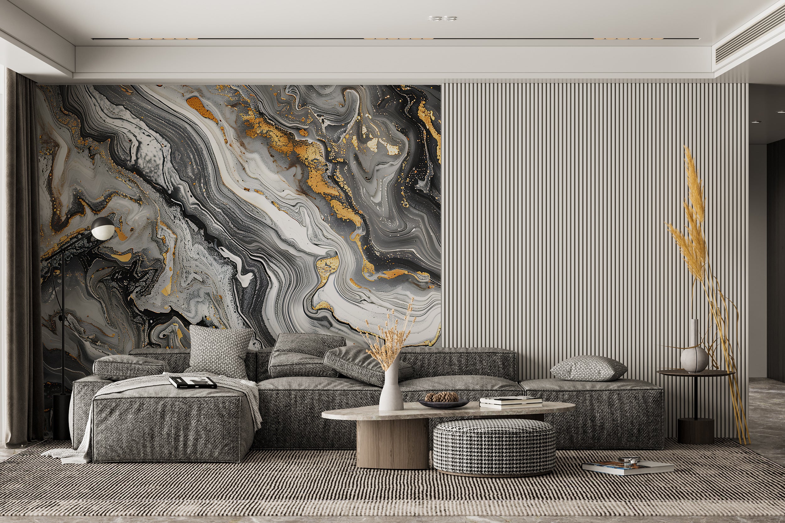 Black Grey and Gold Alcohol Ink Mural, Peel and Stick Dark Marble Wallpaper, Removable PVC-free Abstract Decor, Unique Custom Size Art