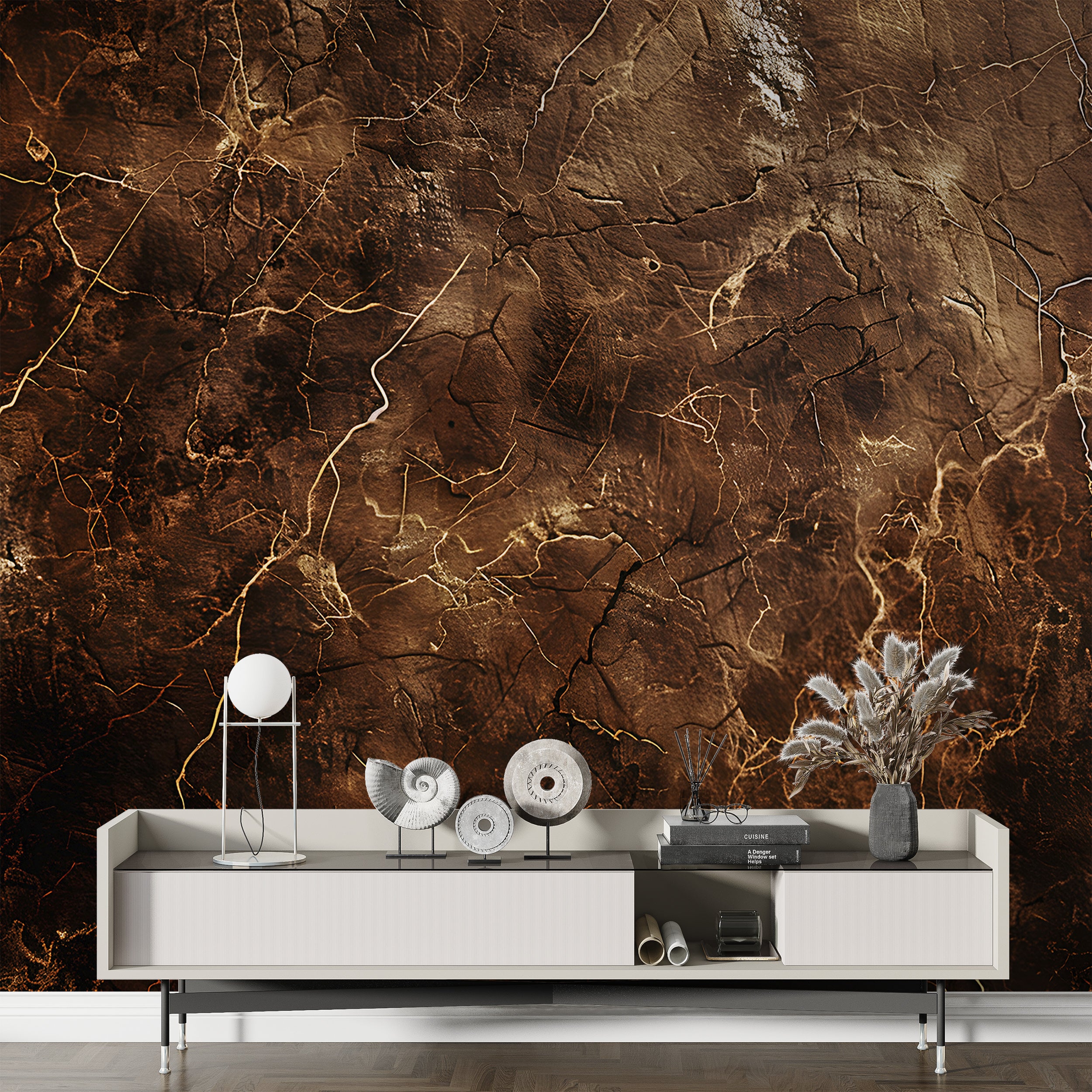 Dark Brown & Gold Marble Mural, Self-adhesive Stone Texture Wallpaper, Removable Abstract Modern Dark Wall Decal, Natural Brown Marble Decor