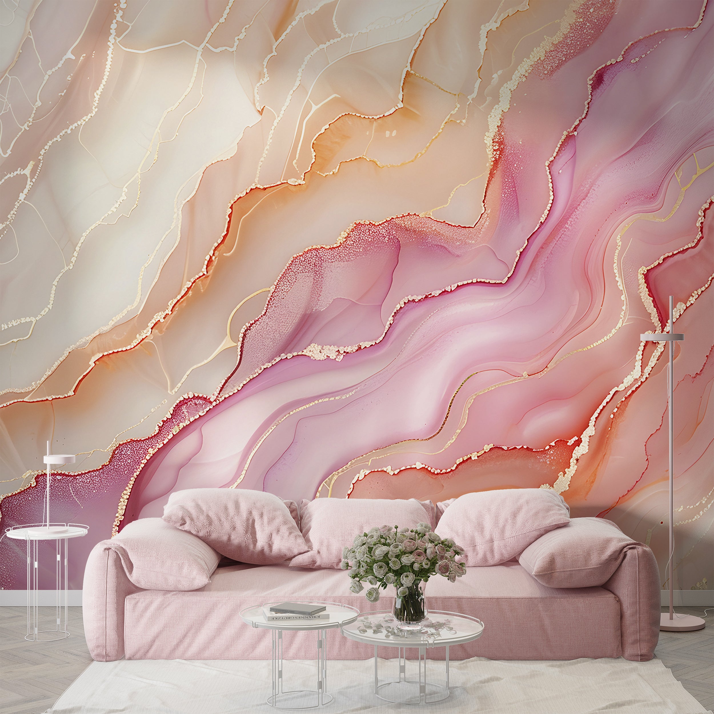 Marble Texture in Soft Pastel Colors Wallpaper, Peel and Stick Colorful Alcohol Ink Wall Mural, Removable Accent Wall Marble Decal