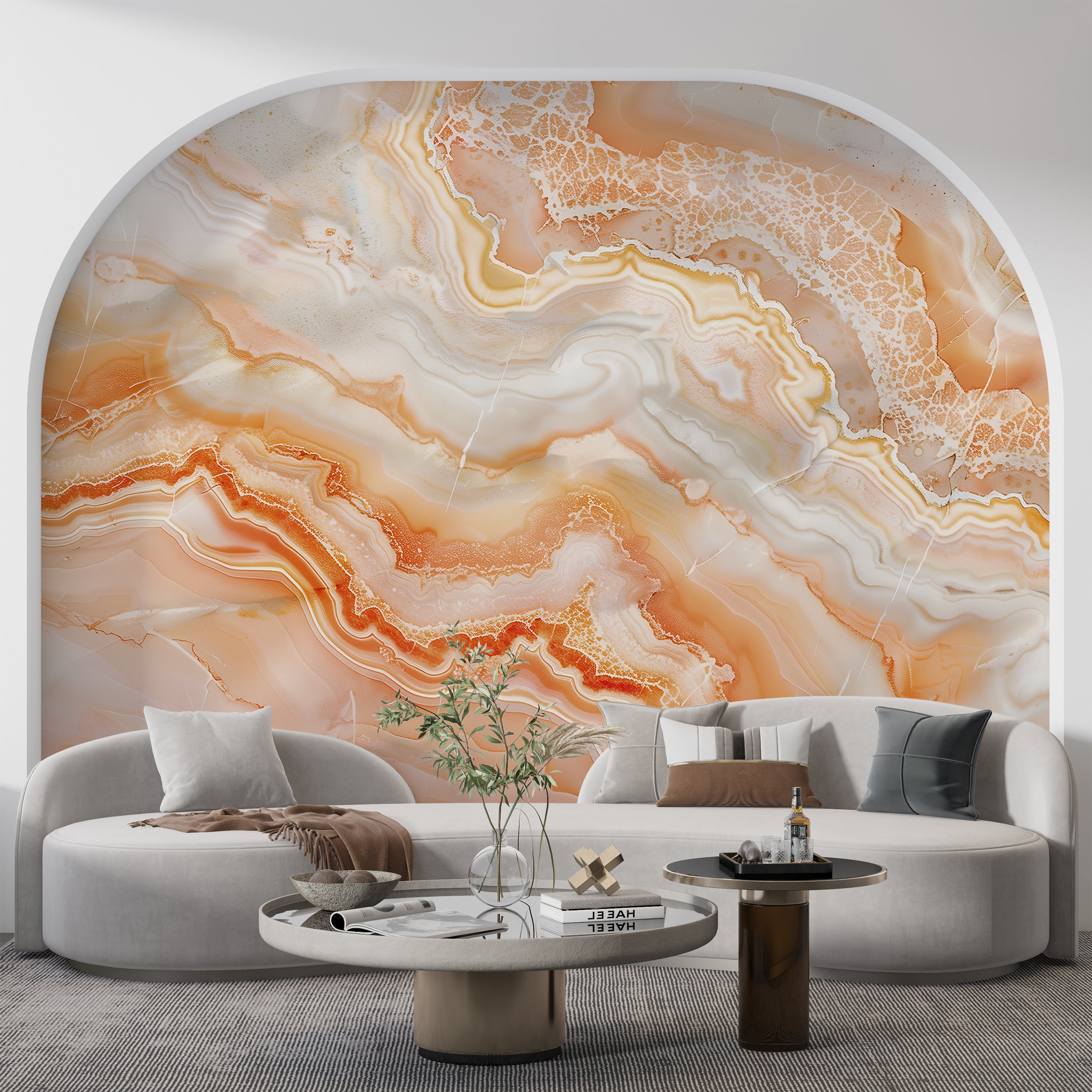 Orange Marble Mural, Peel and Stick Abstract Accent Wall Wallpaper, Removable Peach Marble Art, Alcohol Ink Decor