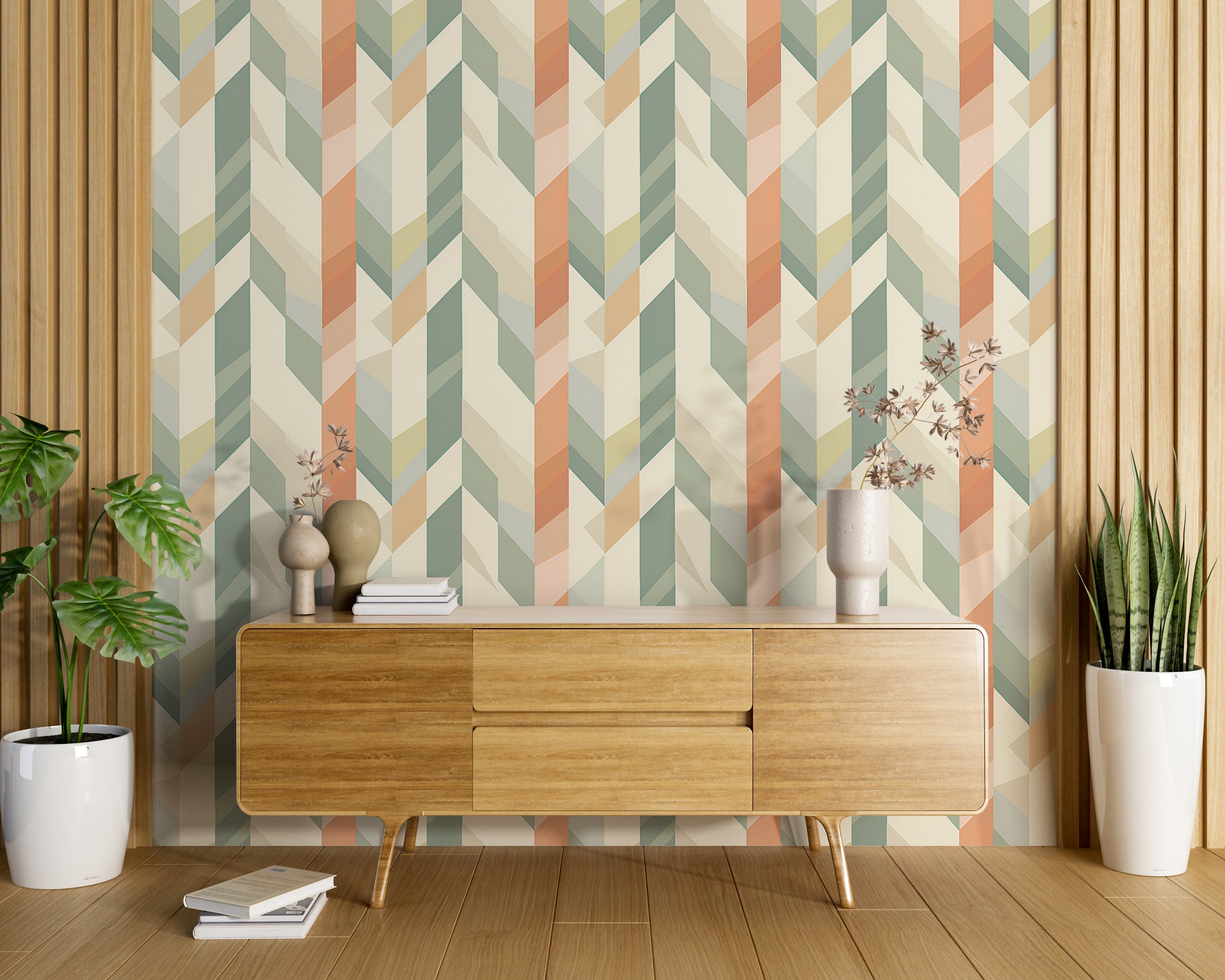 Soft green and beige wallpaper Peel and stick modern wallpaper