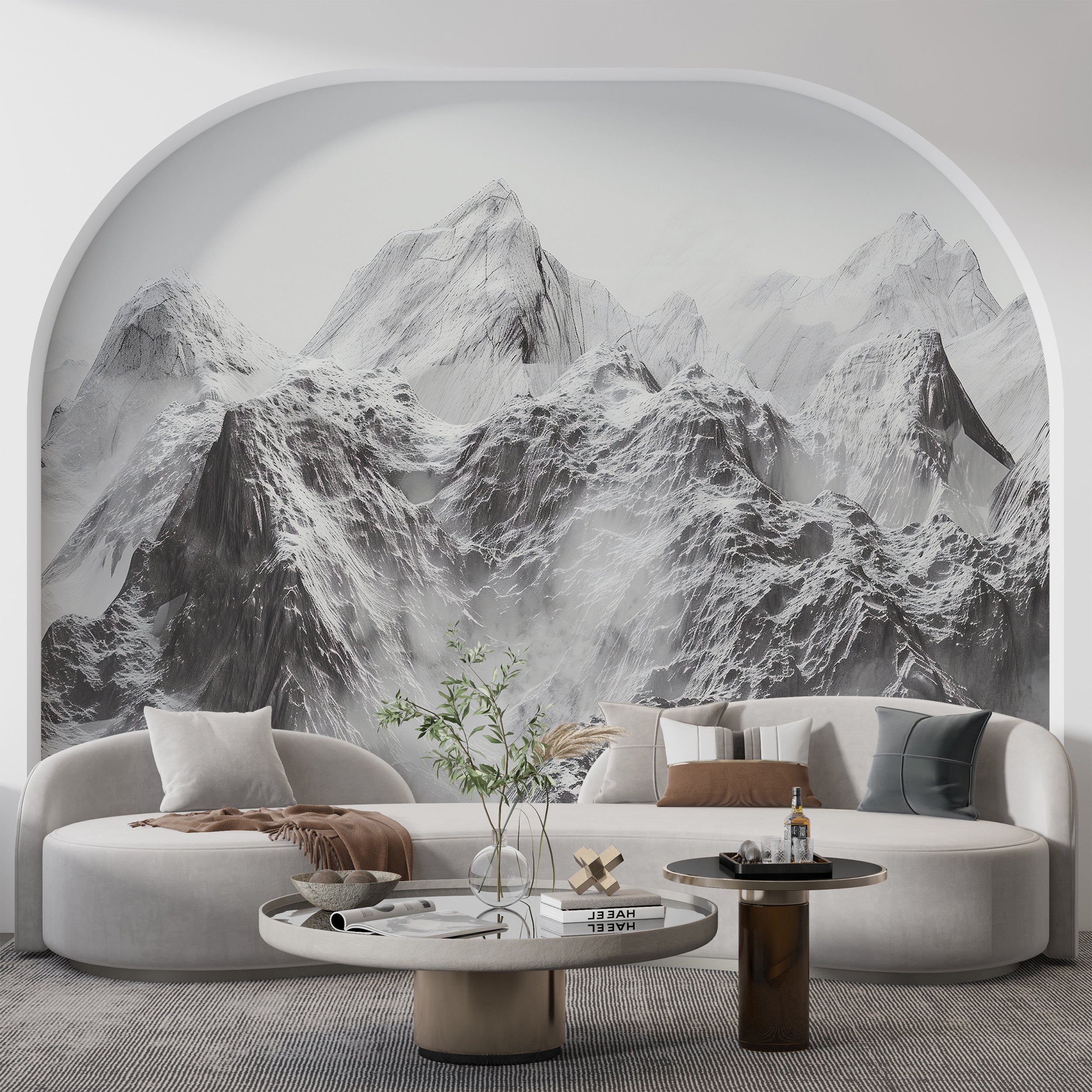 Grey and White Mountain Wallpaper, Peel and Stick Snowy Mountains Mural, Removable Abstract Foggy Nature Wall Decor