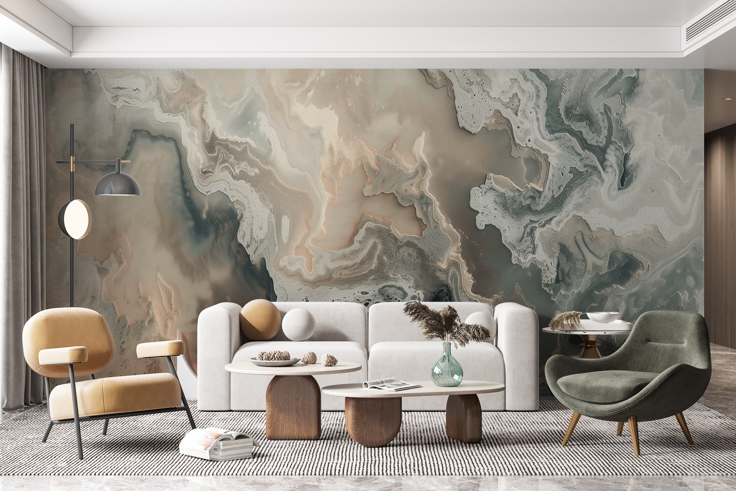 Green and Beige Alcohol Ink Wall Mural, Peel and Stick Abstract Wallpaper, Accent Wall Emerald and Beige Marble Wallpaper