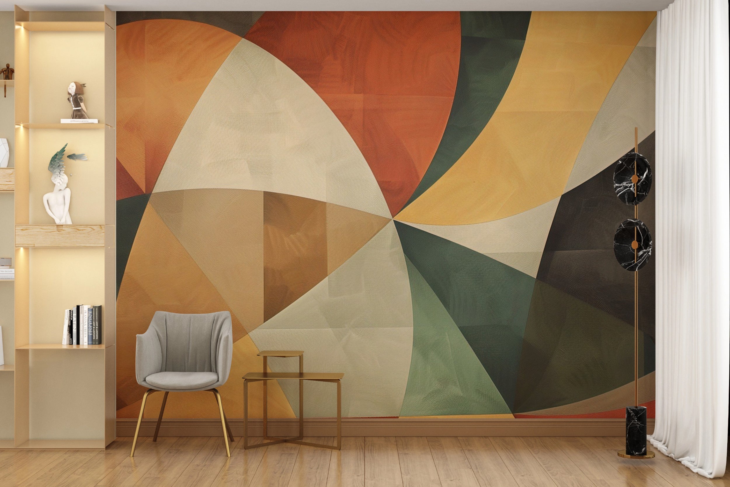 Boho Geometric Wall Mural, Peel and Stick Abstract Modern Art, Removable Colorful Shapes Wallpaper