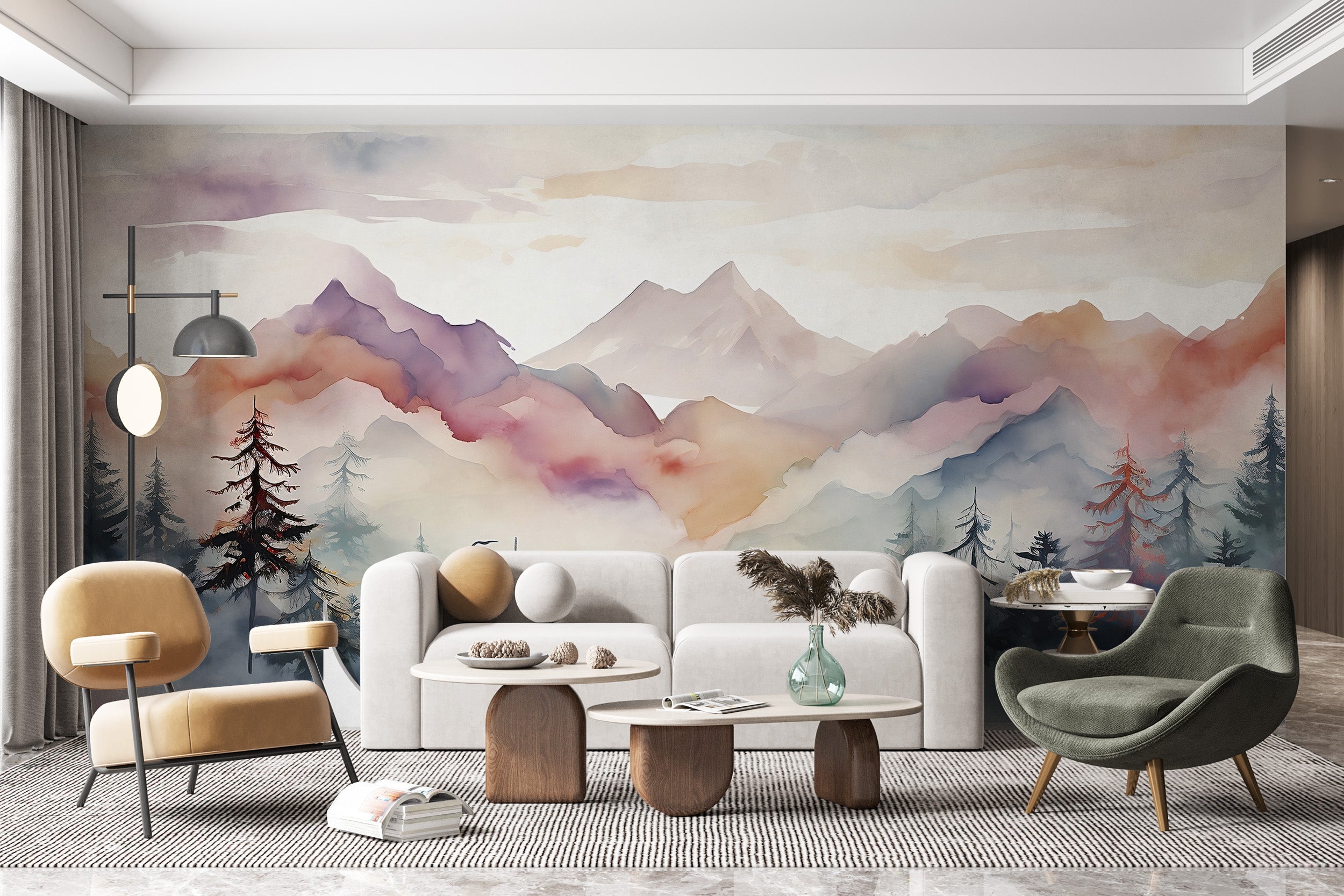 Evoke Serenity with Watercolor Mountain Landscape