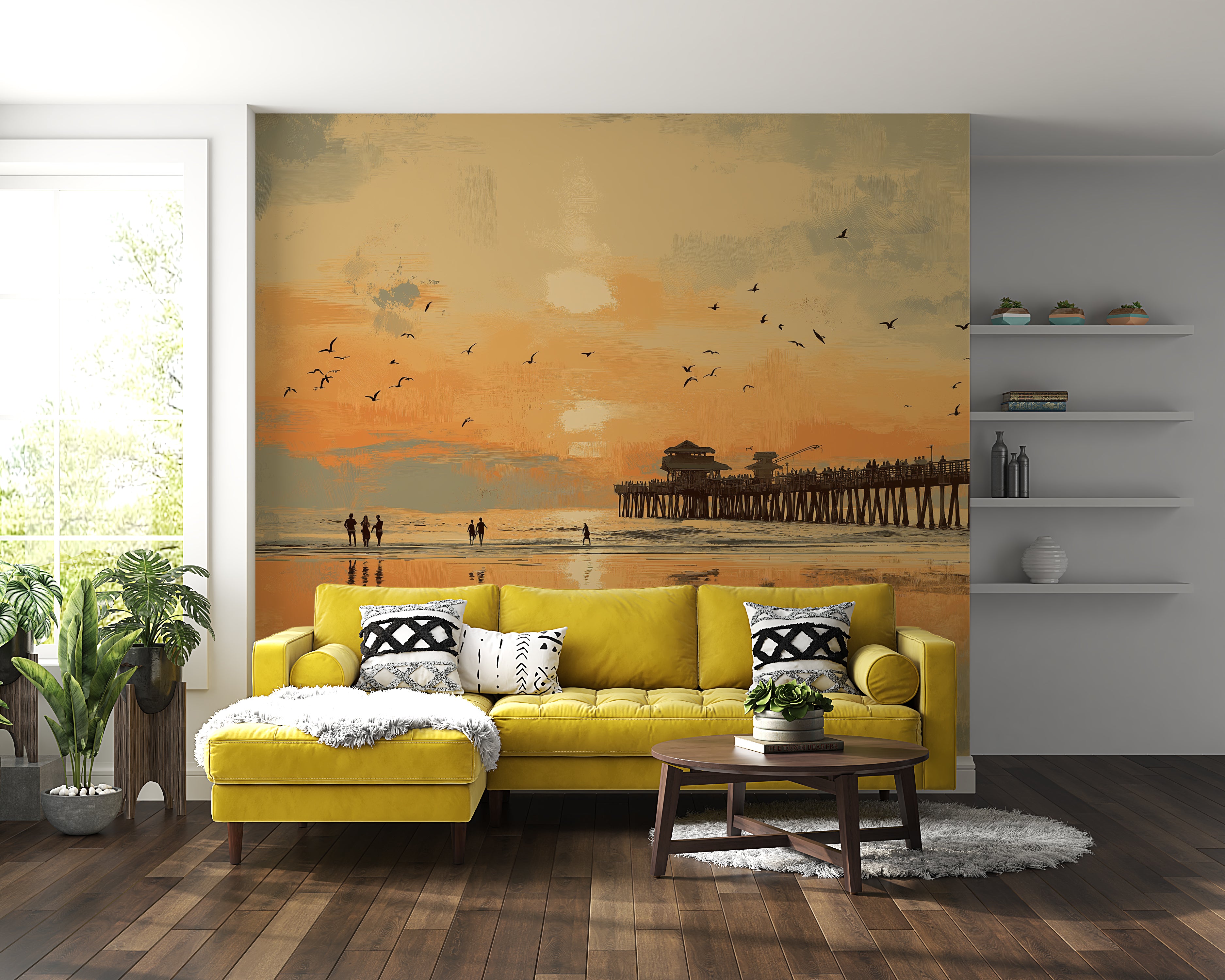Tranquil coastal wall art with water reflections