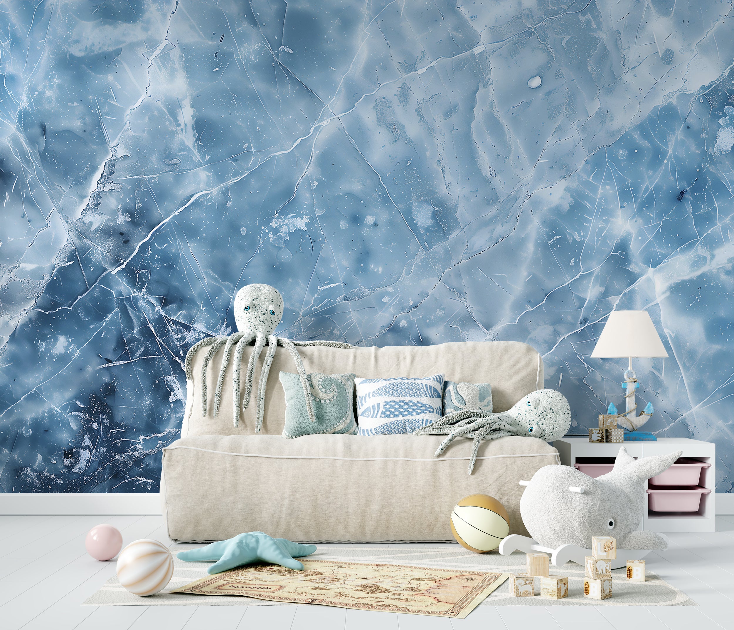 Blue Ice Wall Mural, Soft Blue Marble Wallpaper, Peel and Stick Abstract Winter Art, Removable Light Blue Marble, Ice Wallpaper