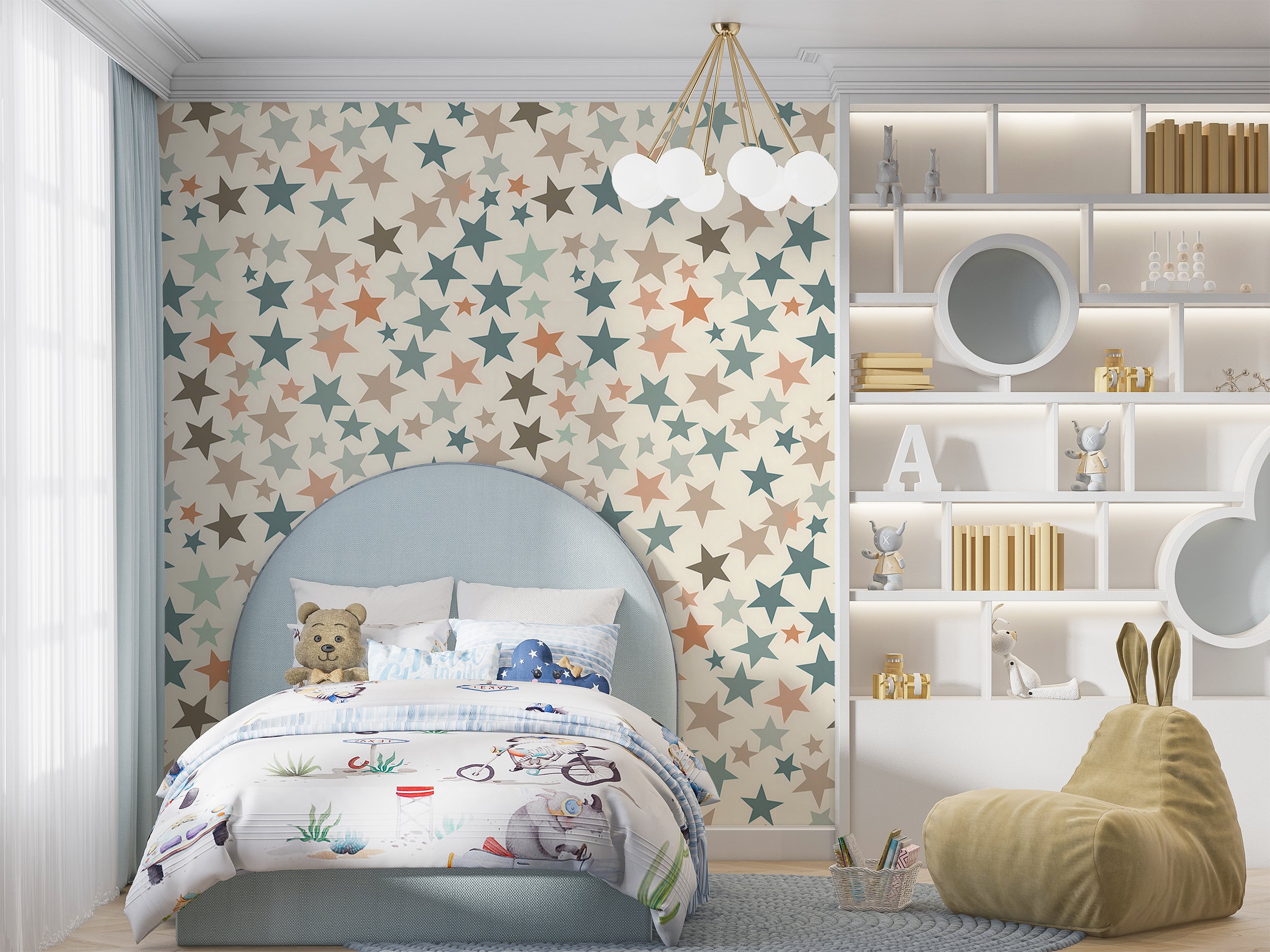 Boho Stars Wallpaper, Colorful Starry Wallpaper, Peel and Stick Pastel Colors Nursery Wall Decor, Removable Stars