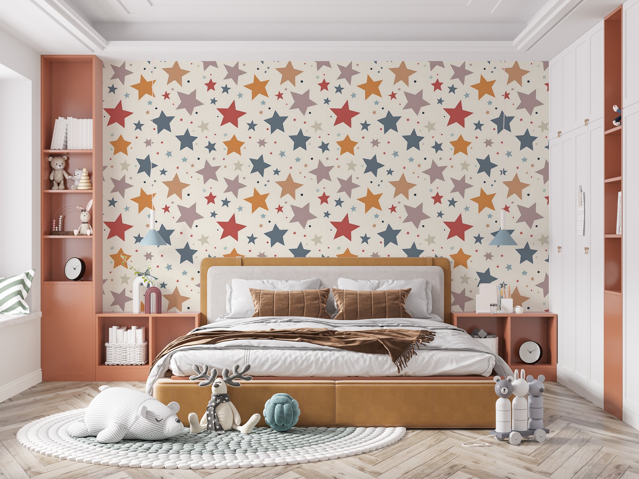 Minimalistic Starry Wallpaper, Stars Wallpaper, Peel and Stick Kids Accent Wall Decor, Removable Star Design Wallpaper, PVC-free