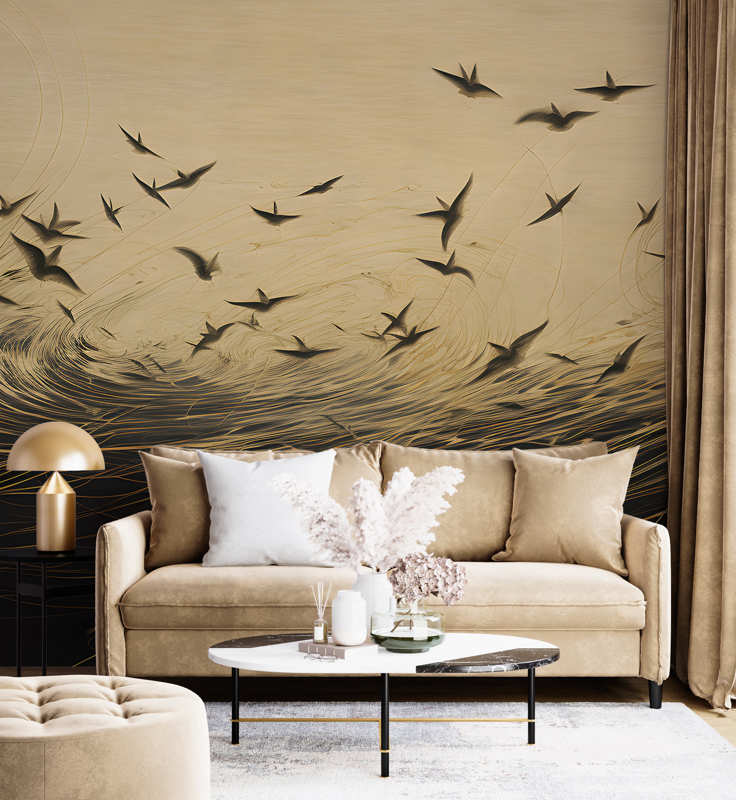 Contemporary Geometric Bird Mural for Walls