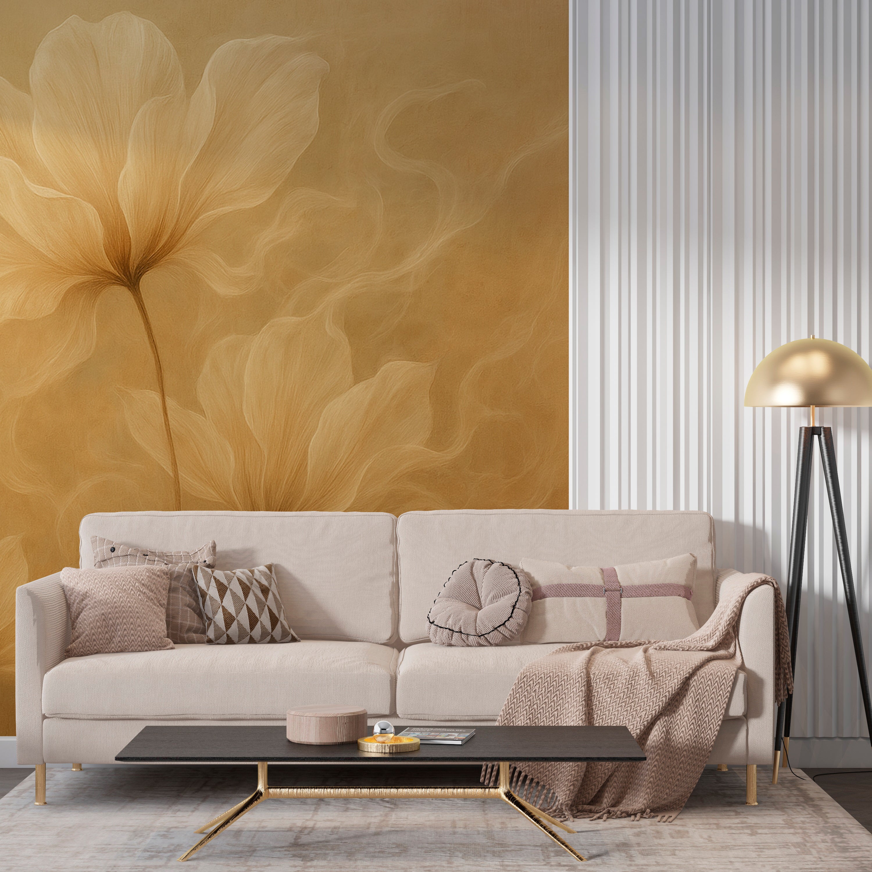 Elegant Floral Wallpaper for Home Decor - Beige Flowers