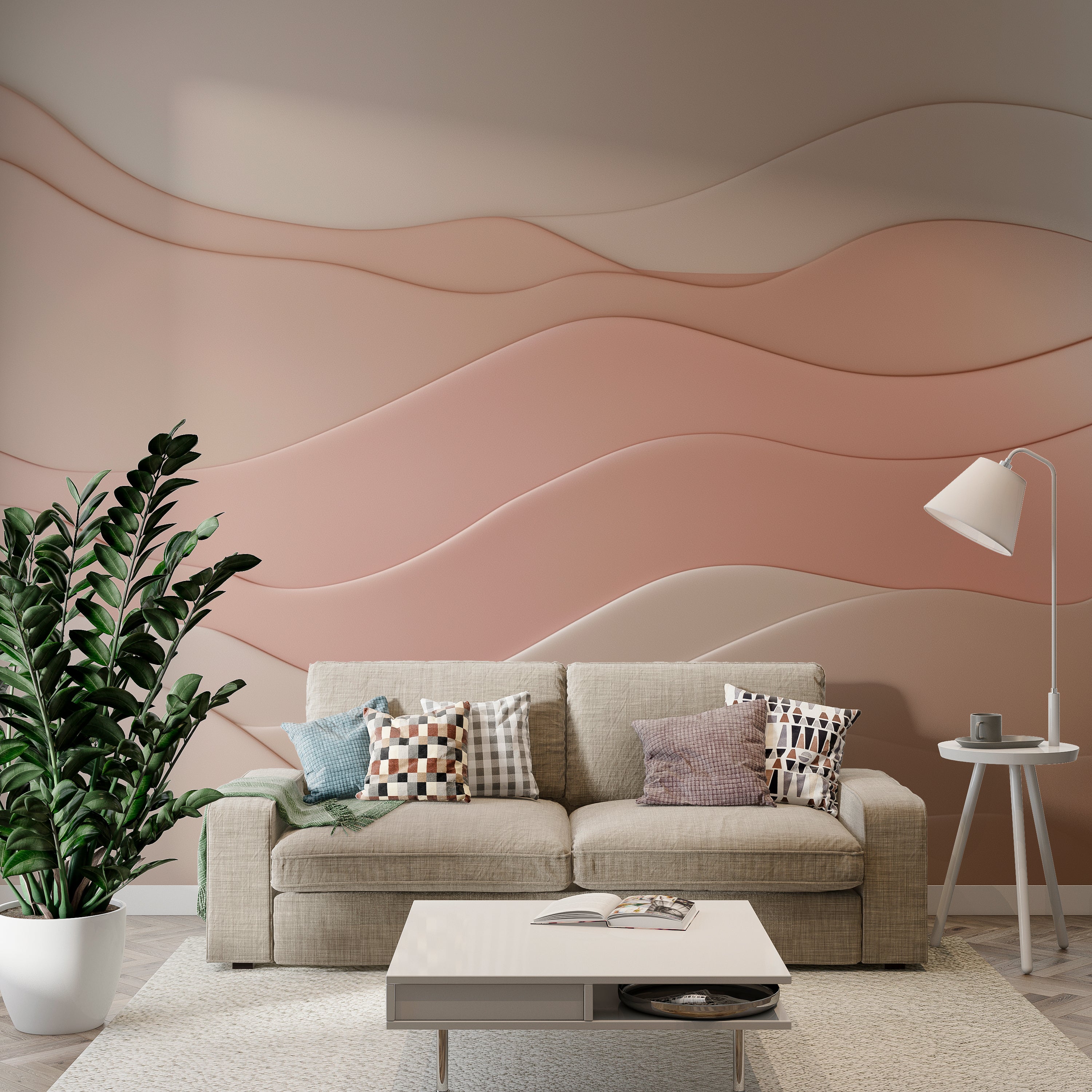 Elegant Beige and Pink Abstract Wallpaper - Perfect for Modern Home Decor