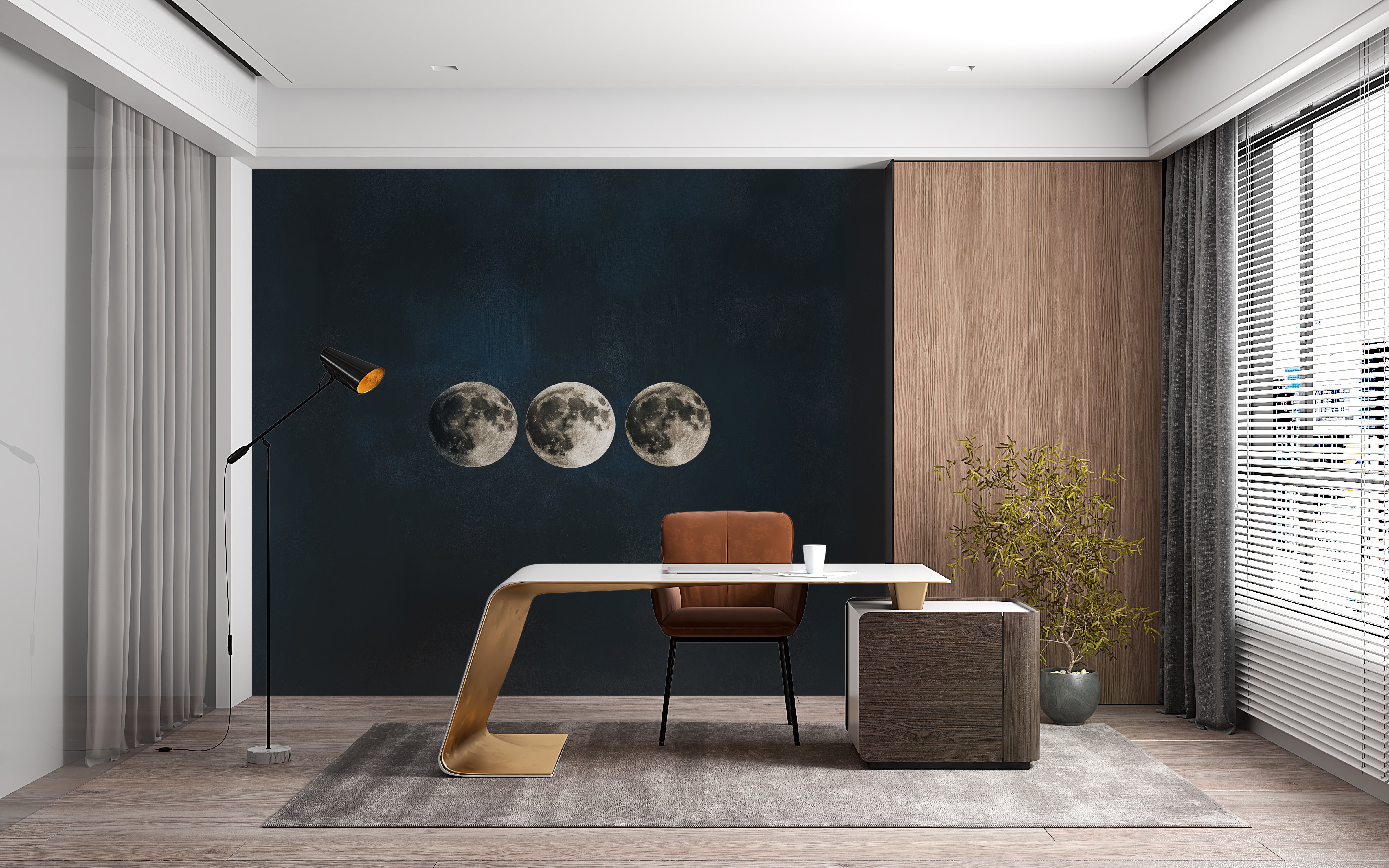 Luxurious Moon Phase Wallpaper - Elegant Celestial Design