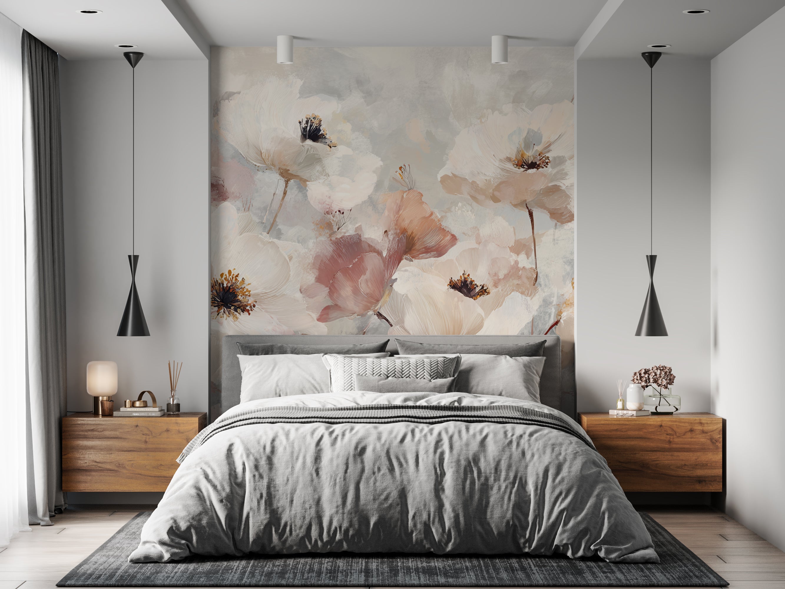 Romantic Floral Wall Mural – Blush and Cream Watercolor Flowers Wallpaper