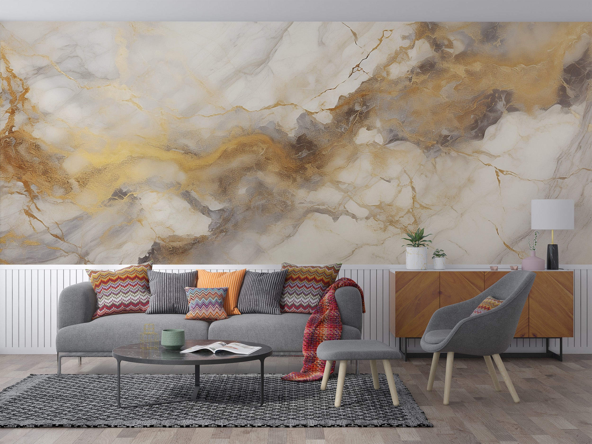 Opulent Gold and Beige Wall Art Detail