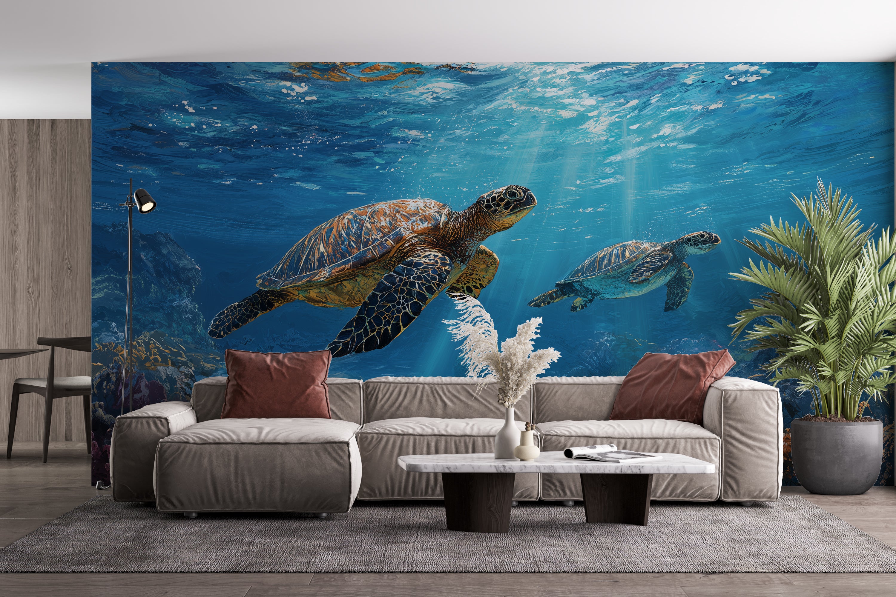 sea turtle underwater mural peel and stick