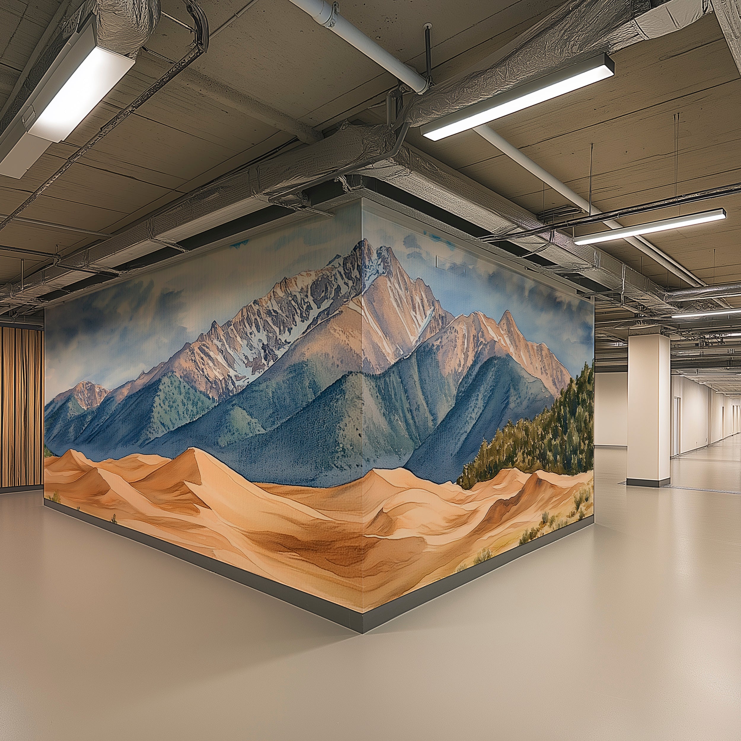 Colorado Sweeping Sand Dunes Mural, Peel and Stick Mountains Wallpaper, Watercolor Landscape Accent Wall Art