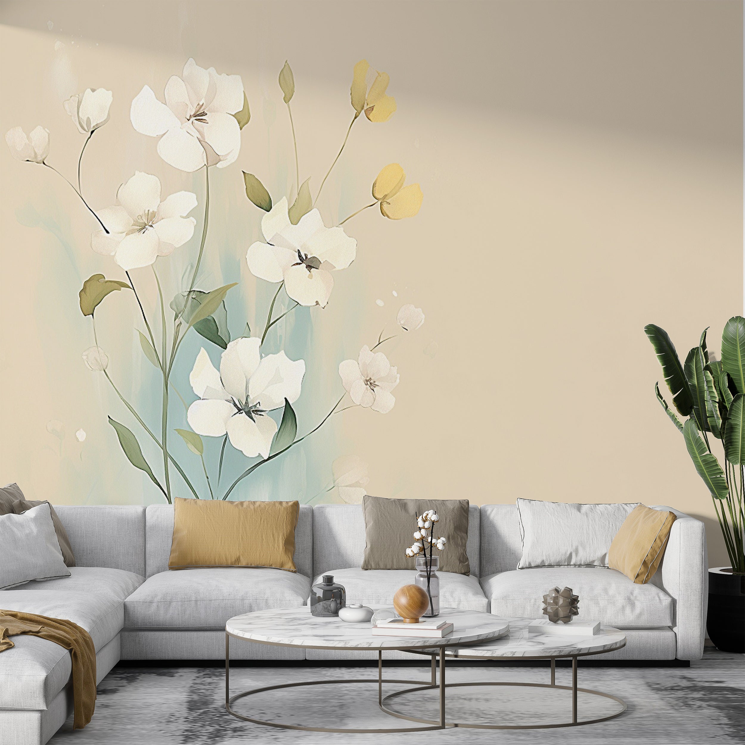 Modern White Flower Peel and Stick