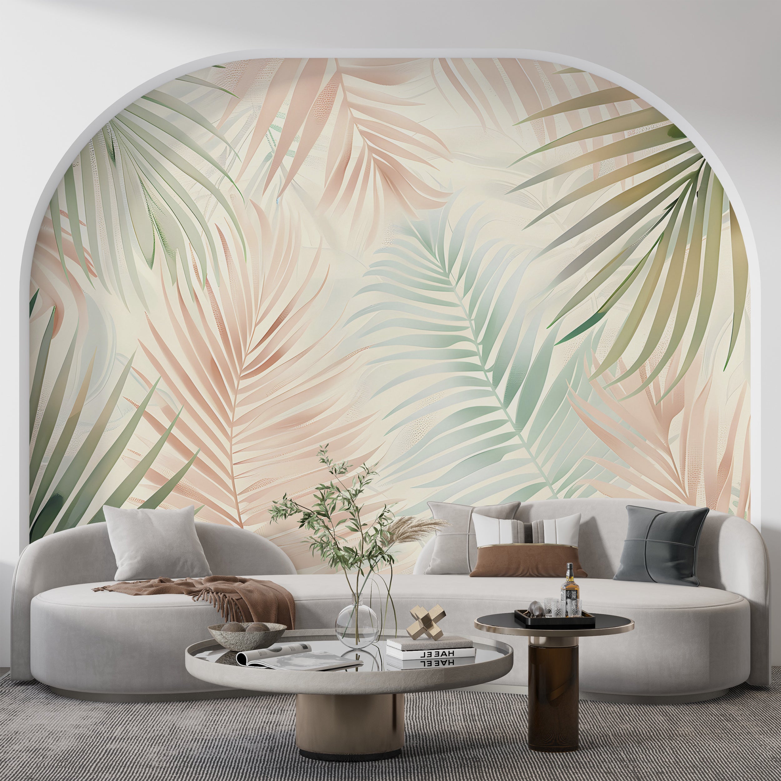 Colorful Palm Leaf Mural, Pastel Colors Tropical Wallpaper, Peel and Stick Nursery Botanical Wall Decal, Custom Size Removable Wall Decor