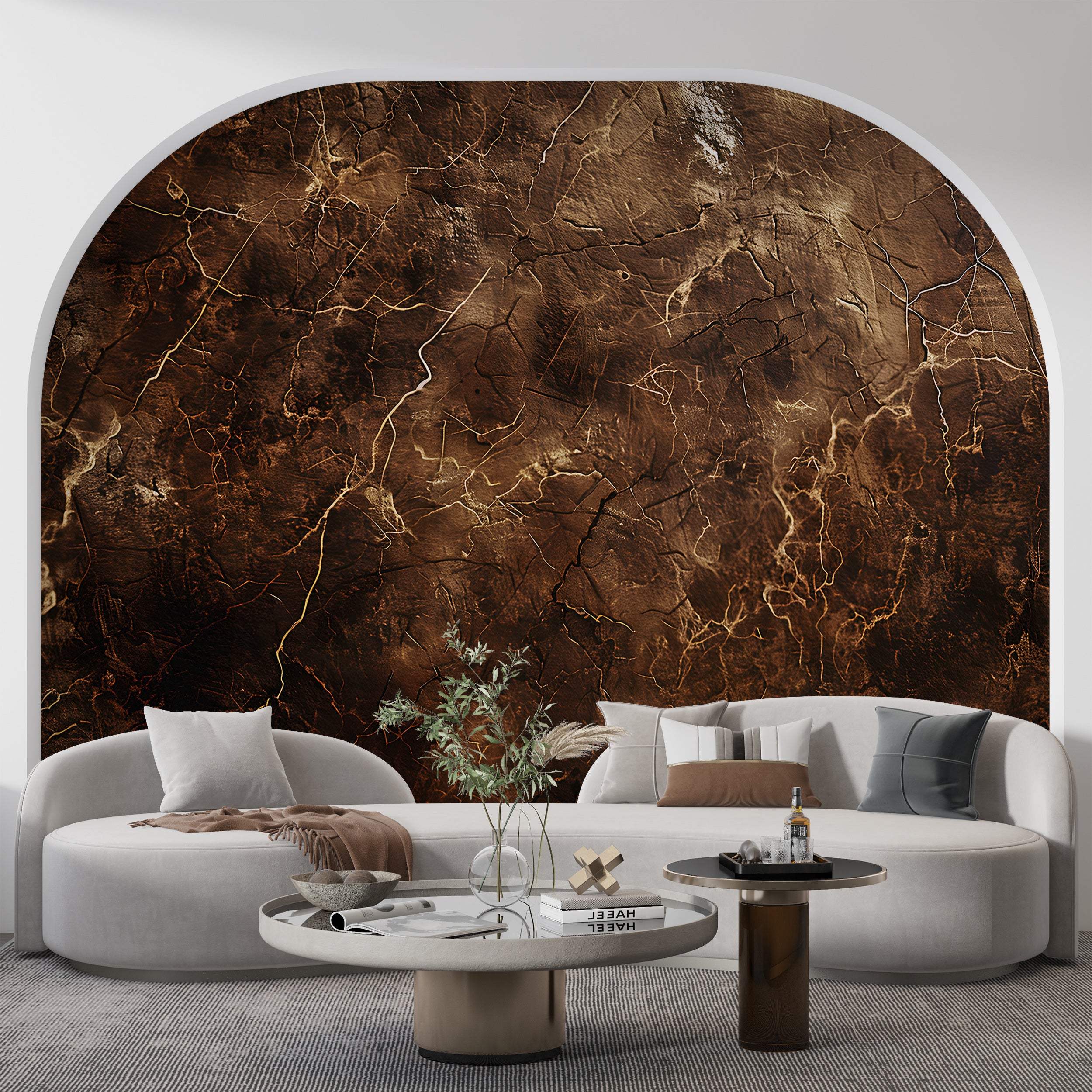Dark Brown & Gold Marble Mural, Self-adhesive Stone Texture Wallpaper, Removable Abstract Modern Dark Wall Decal, Natural Brown Marble Decor