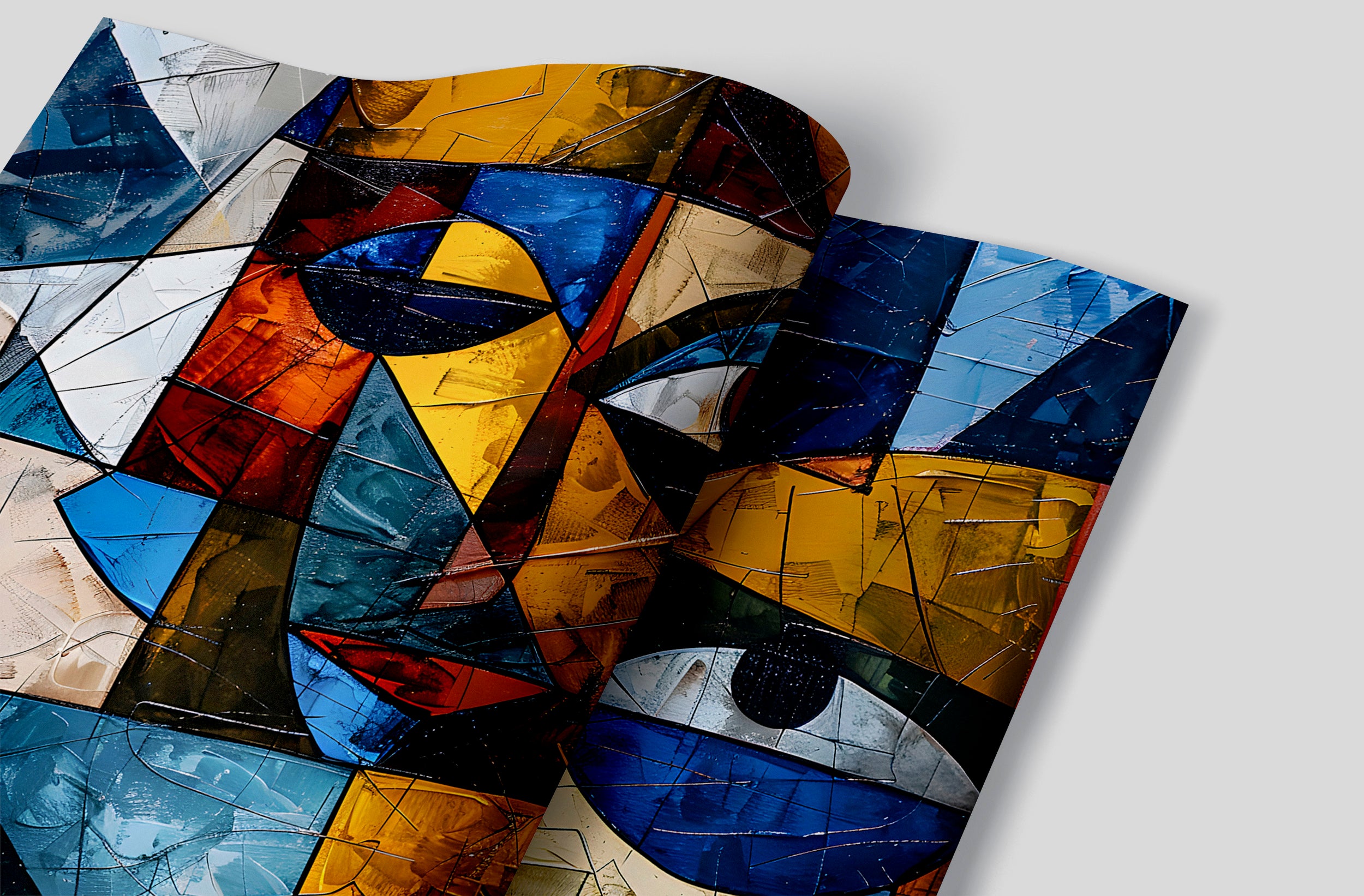 Abstract Mural in Cubism Style, Peel and Stick Colorful Modern Wallpaper, Removable Abstract Faces Wall Decal, Accent Wall Art