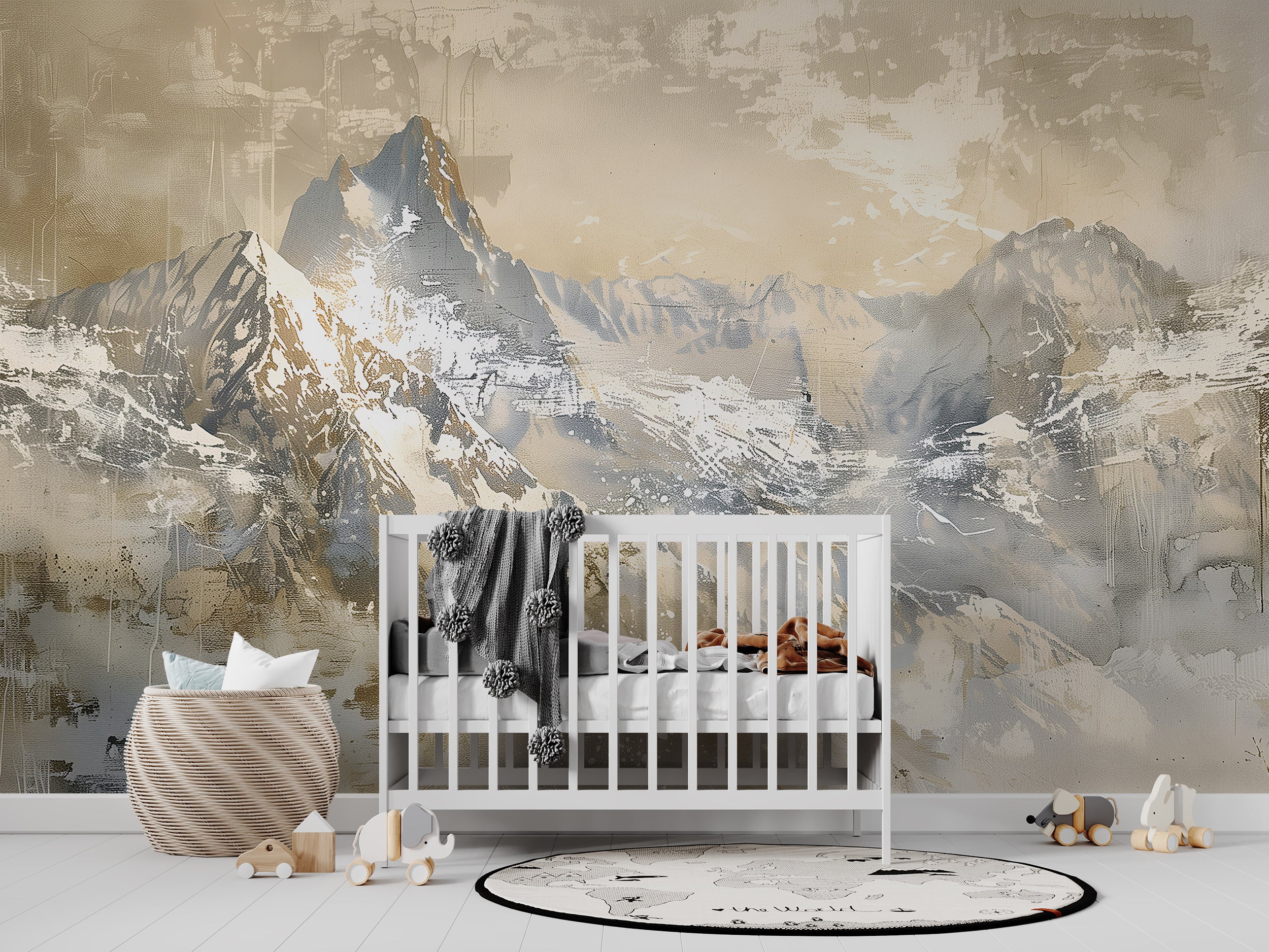 Abstract Beige Mountains Mural, Peel and Stick Watercolor Landscape Wallpaper, Removable Accent Wall Oil Painting Mountains Decor