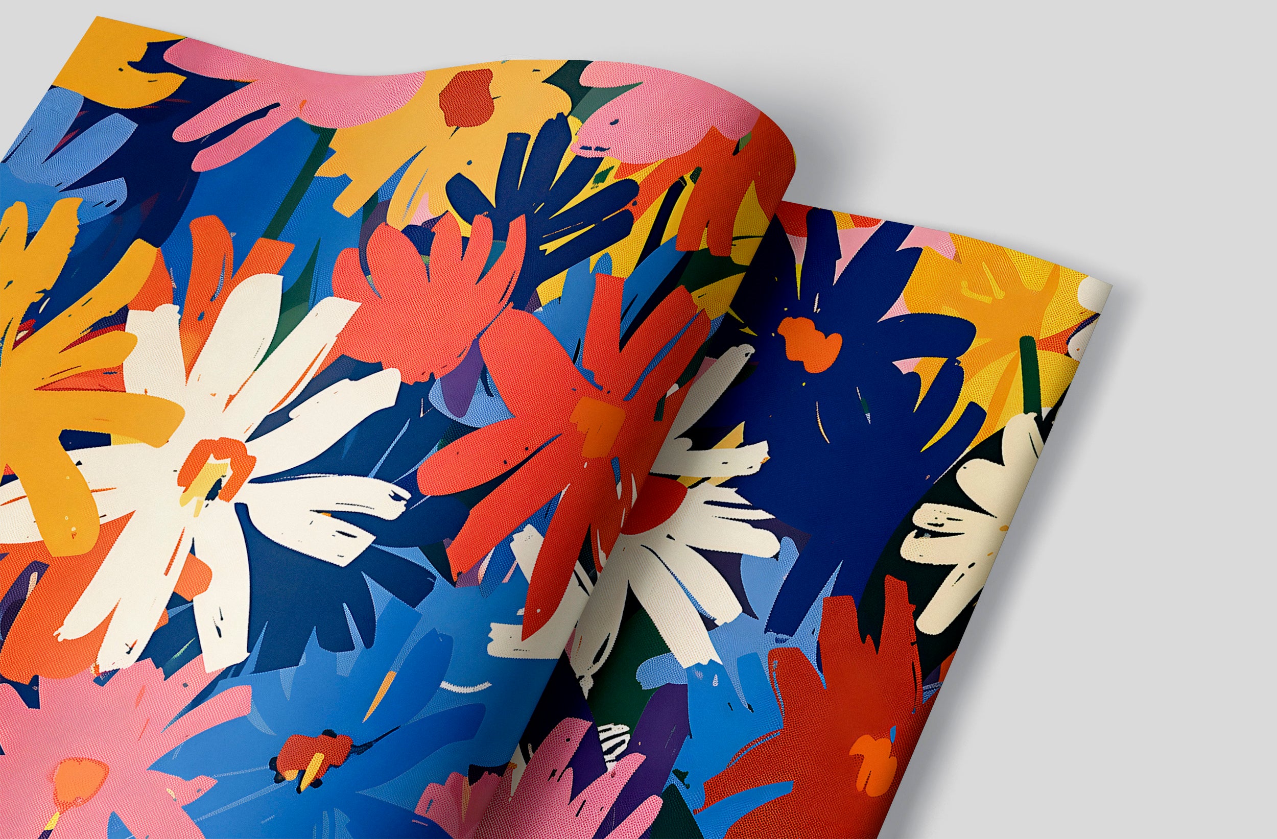 Colorful Daisies Wallpaper, Peel and Stick Abstract Floral Art, Removable Meadow Flowers Wall Mural, Nursery Colorful Botanical Wall Decor