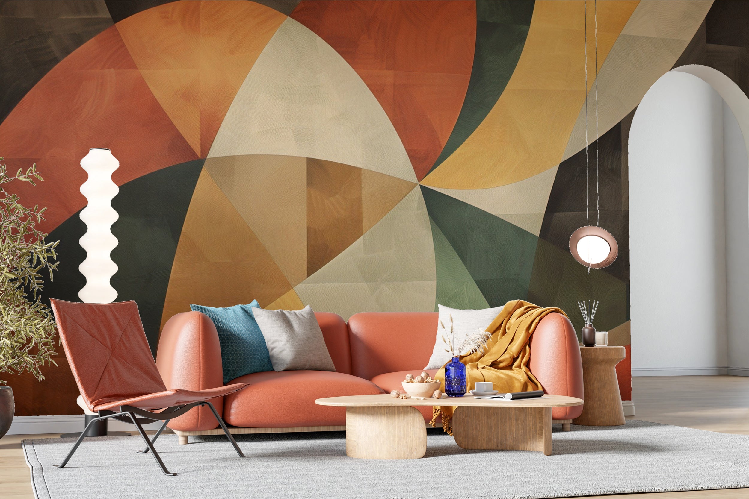Boho Geometric Wall Mural, Peel and Stick Abstract Modern Art, Removable Colorful Shapes Wallpaper