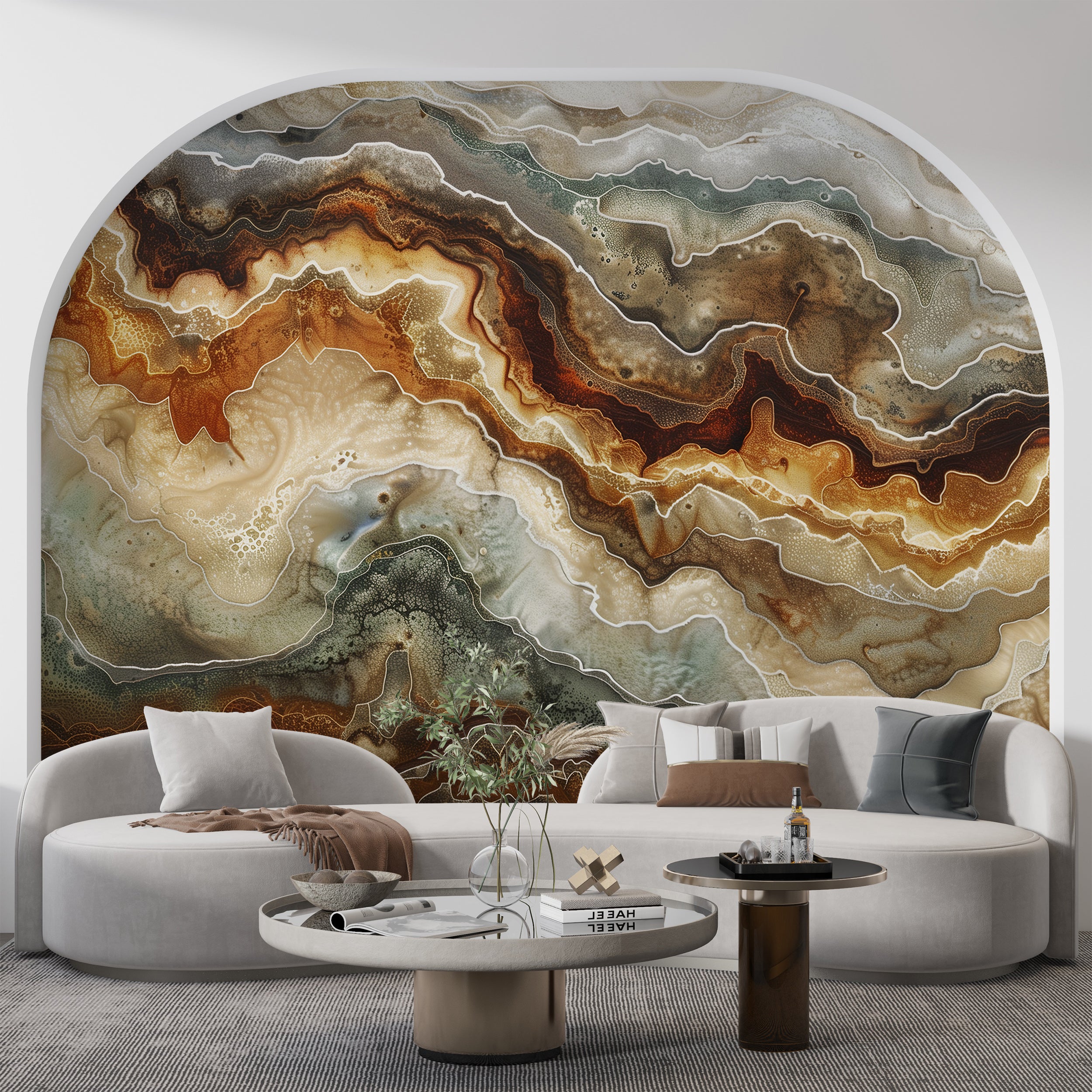 Earth Tones Marble Mural, Peel and Stick Natural Dark Marble Wallpaper, Removable Green Brown Stone Texture Surface Decor