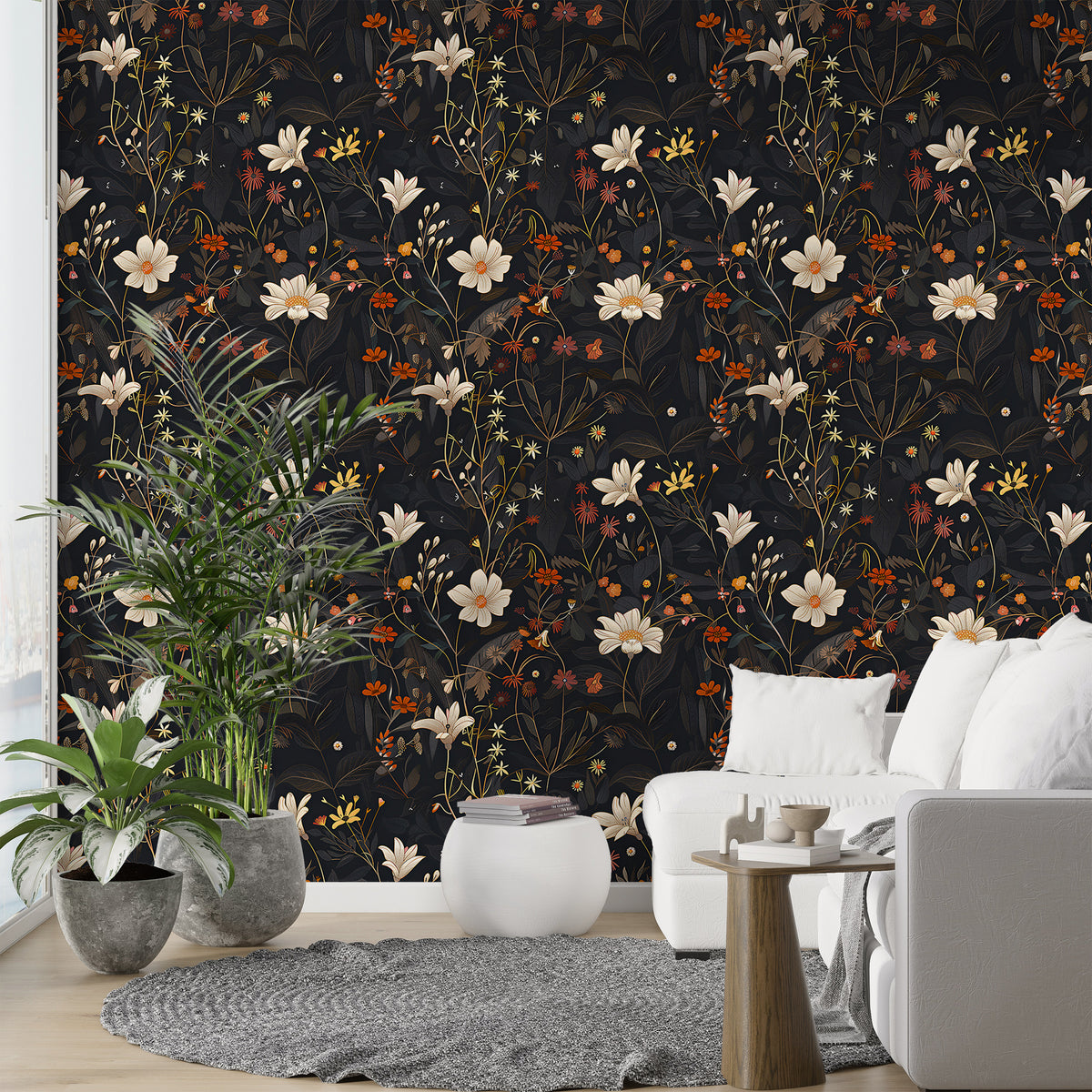 Wild Flowers Dark Wallpaper - Meadow Flower Peel and Stick Wall Decal