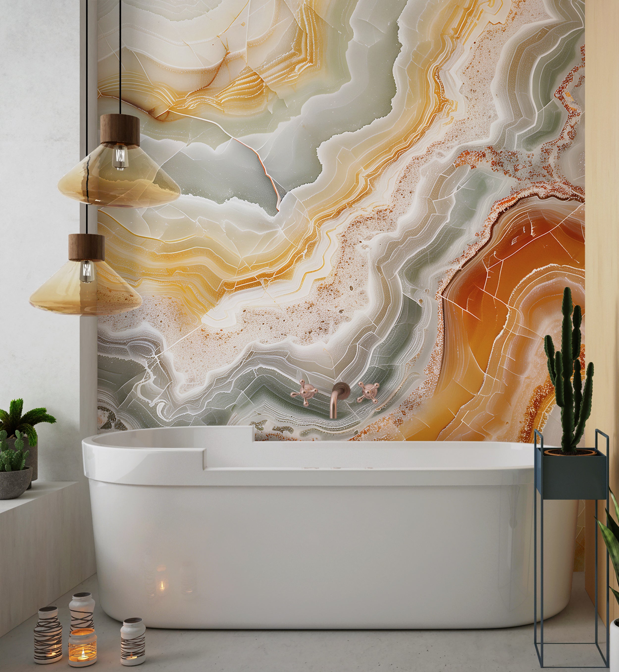 Beige and Orange Marble Mural, Peel and Stick Accent Wall Mural, Removable Marble, Abstract Modern Wallpaper, Stone Texture Art