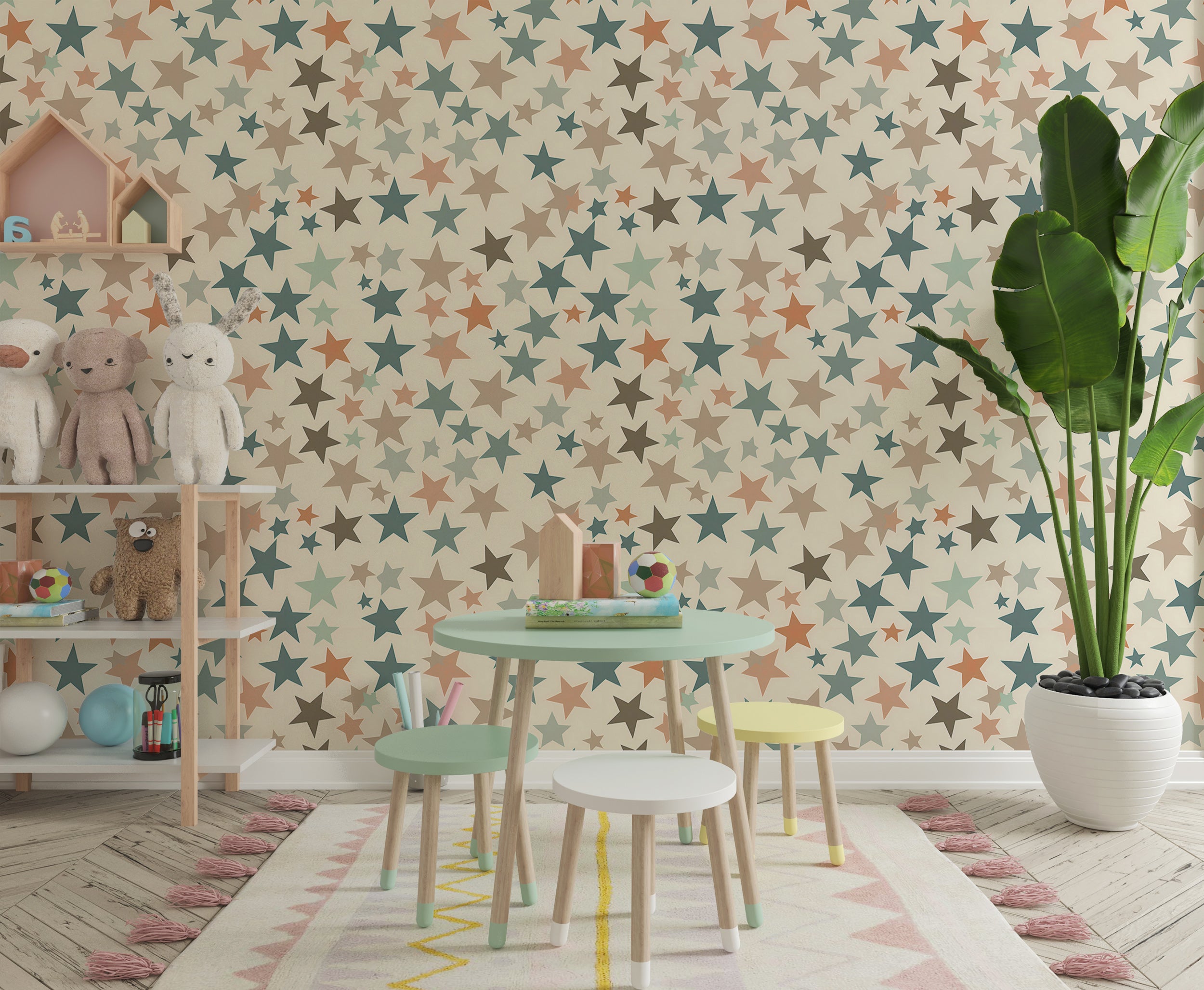 Boho Stars Wallpaper, Colorful Starry Wallpaper, Peel and Stick Pastel Colors Nursery Wall Decor, Removable Stars