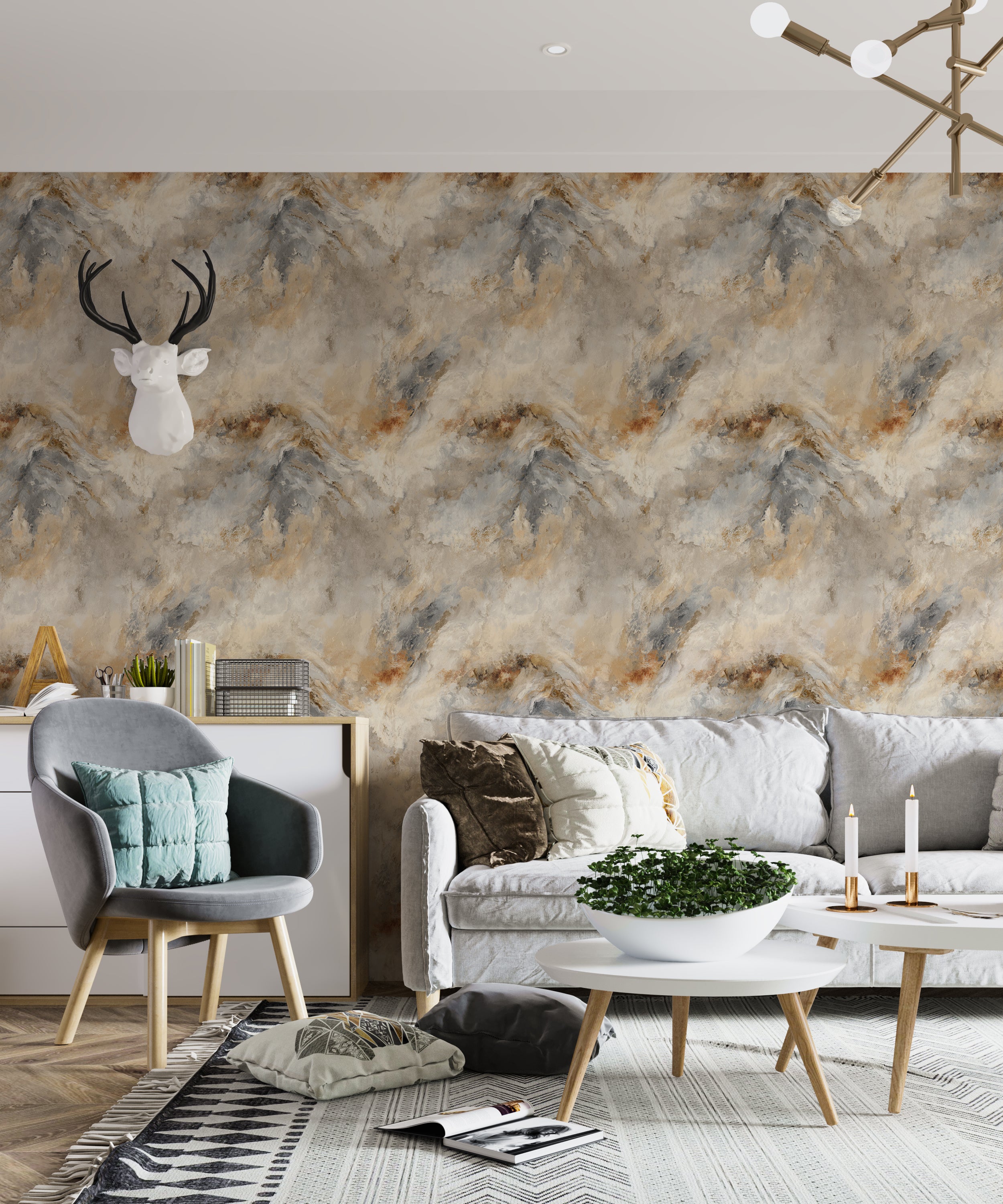 natural stone inspired wallpaper
rust and taupe swirl mural