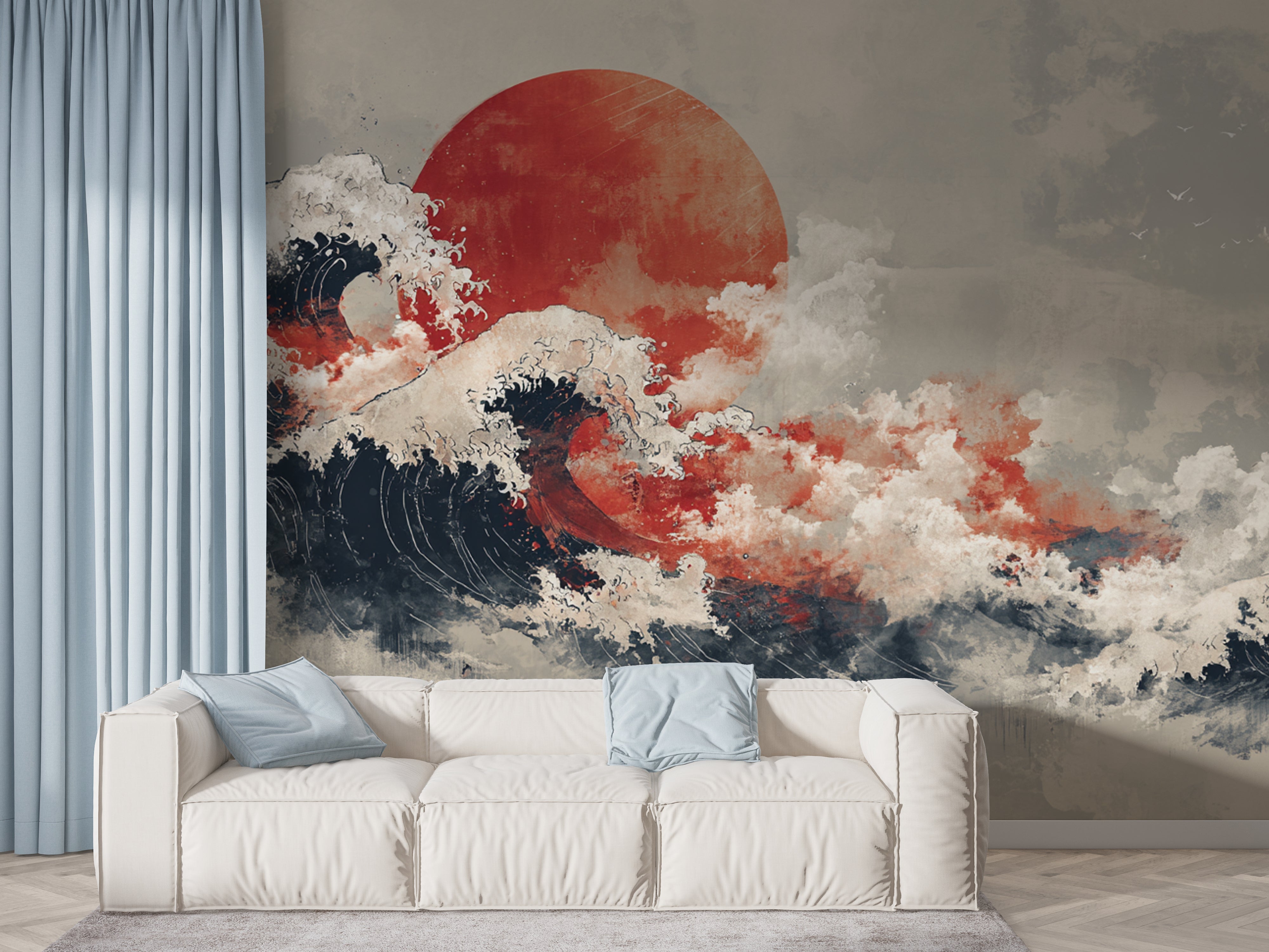 eastern sea wall design
bold red sun wave art