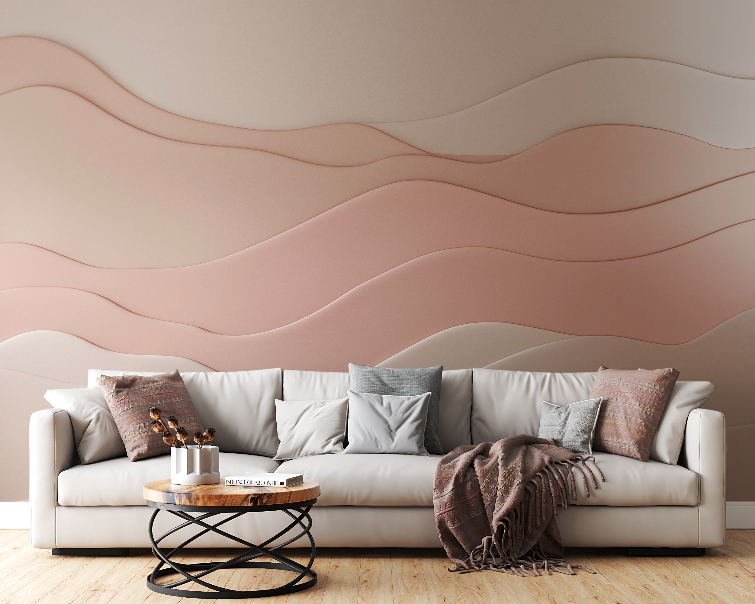Elegant Beige and Pink Abstract Wallpaper - Perfect for Modern Home Decor