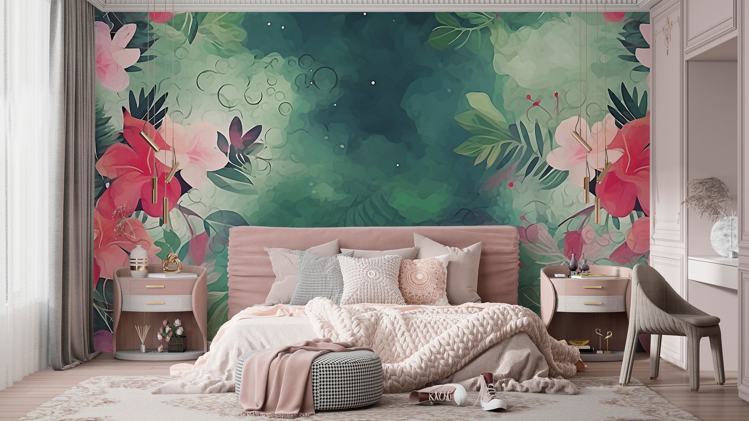 Flowers and Greens Peel and Stick Wallpaper