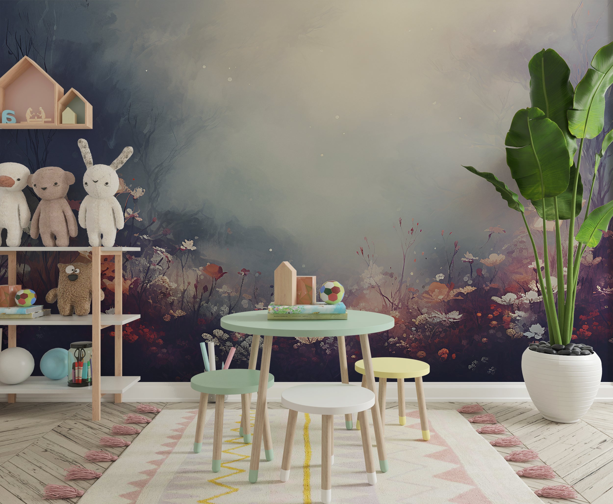 Self-Adhesive Pink Smoke Wallpaper Design