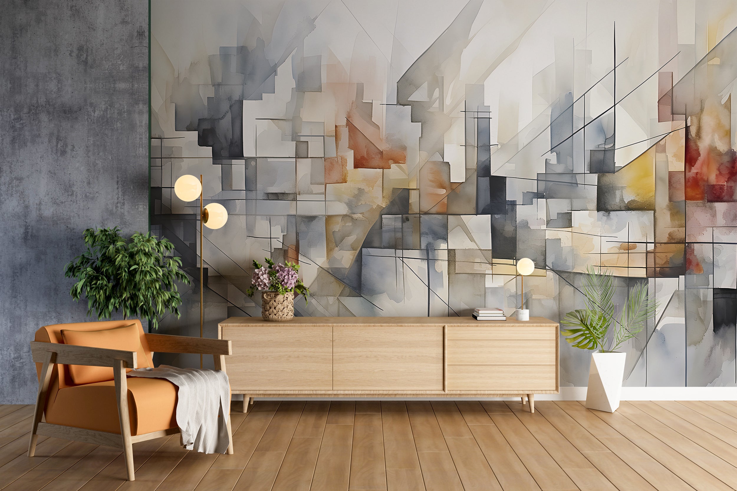 Grey and Beige Geometric Wallpaper
