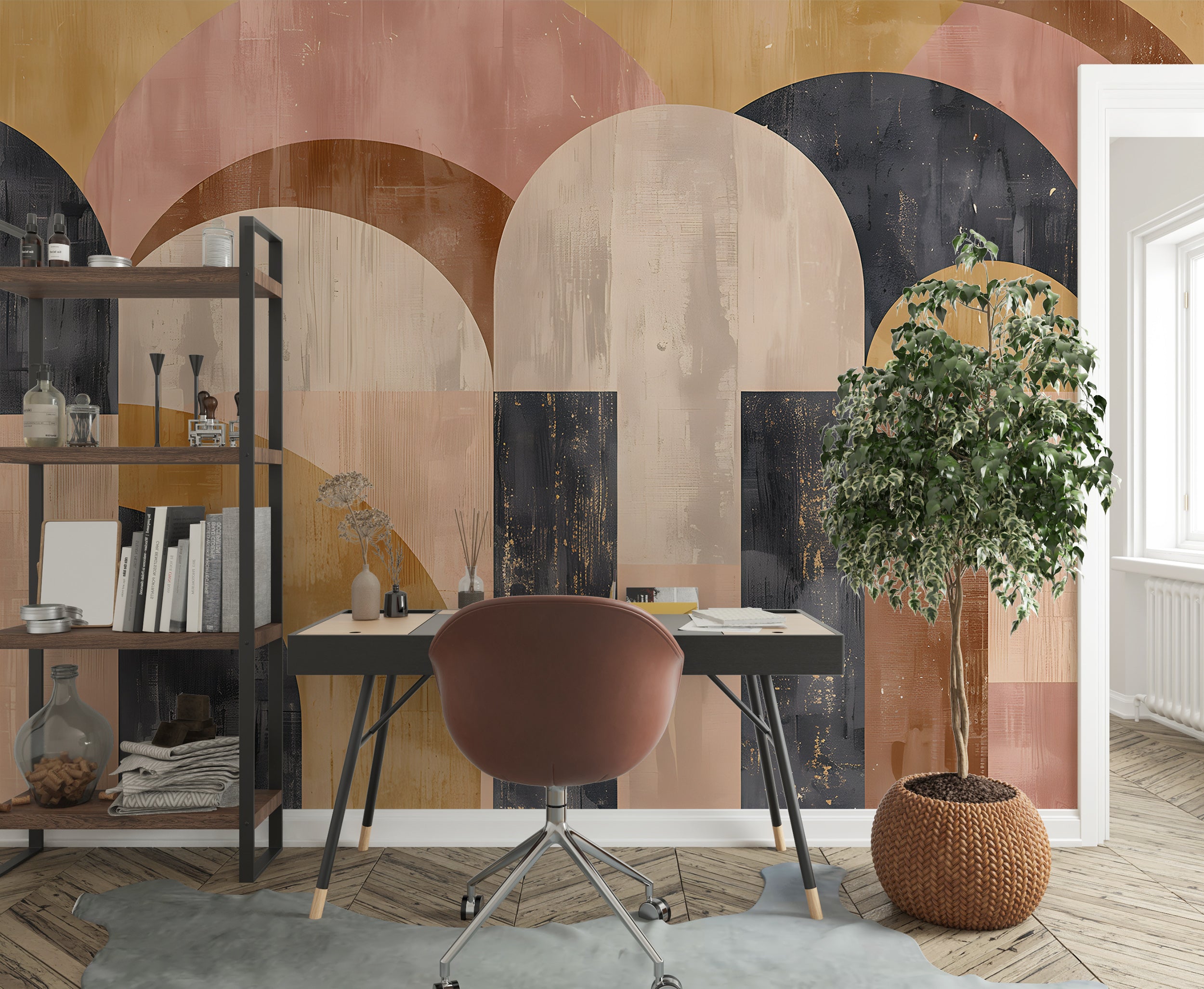 Geometric Wall Mural, Abstract Art Deco Wallpaper, Peel & Stick Modern Mural, Removable Pastel Colours Decal, Self-adhesive Shaped Wallpaper