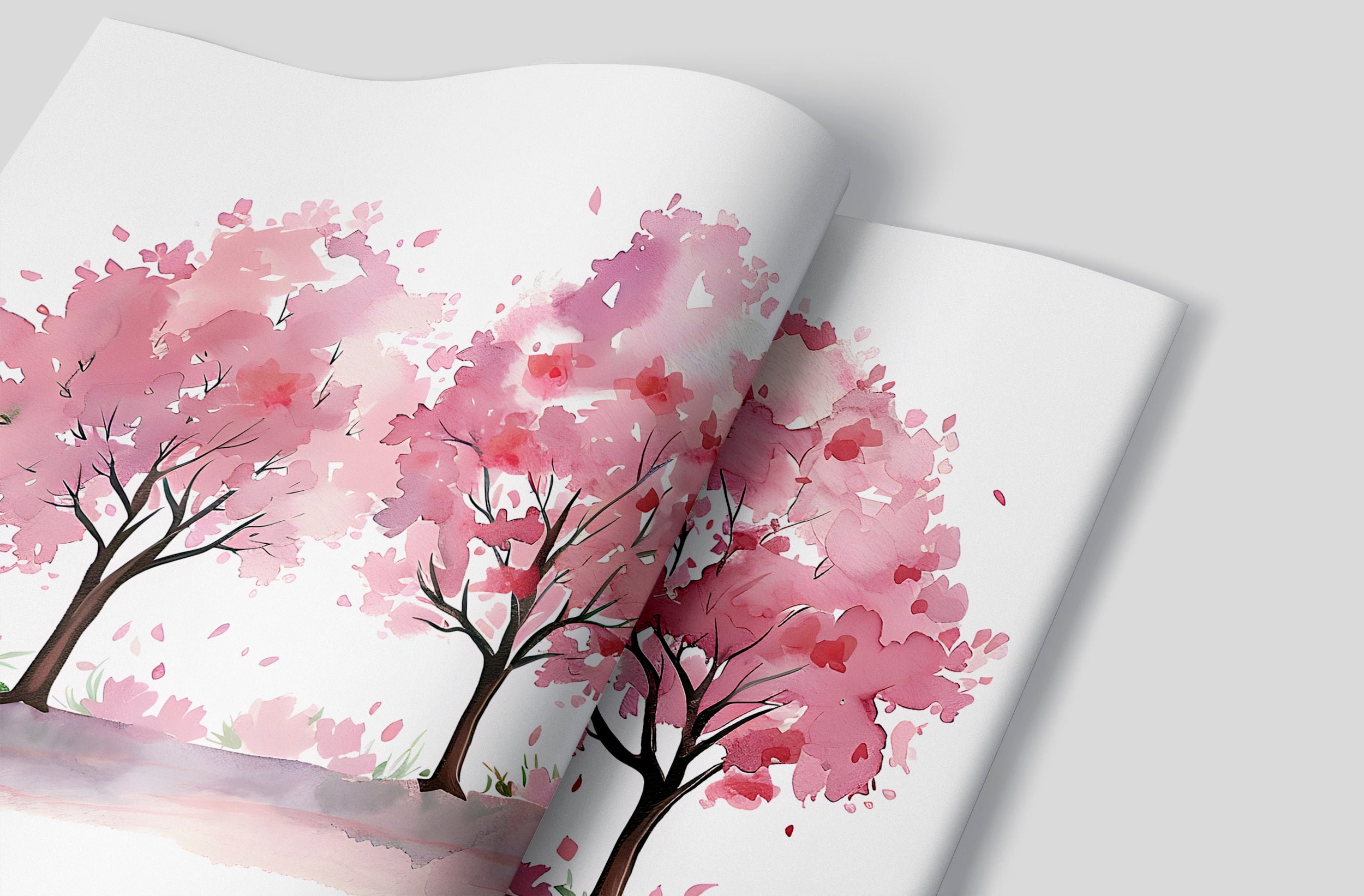 Nursery Pink Trees Mural, Watercolor Three Trees Wallpaper, Peel and Stick Custom Size Removable Kids Wall Decal, PVC-free