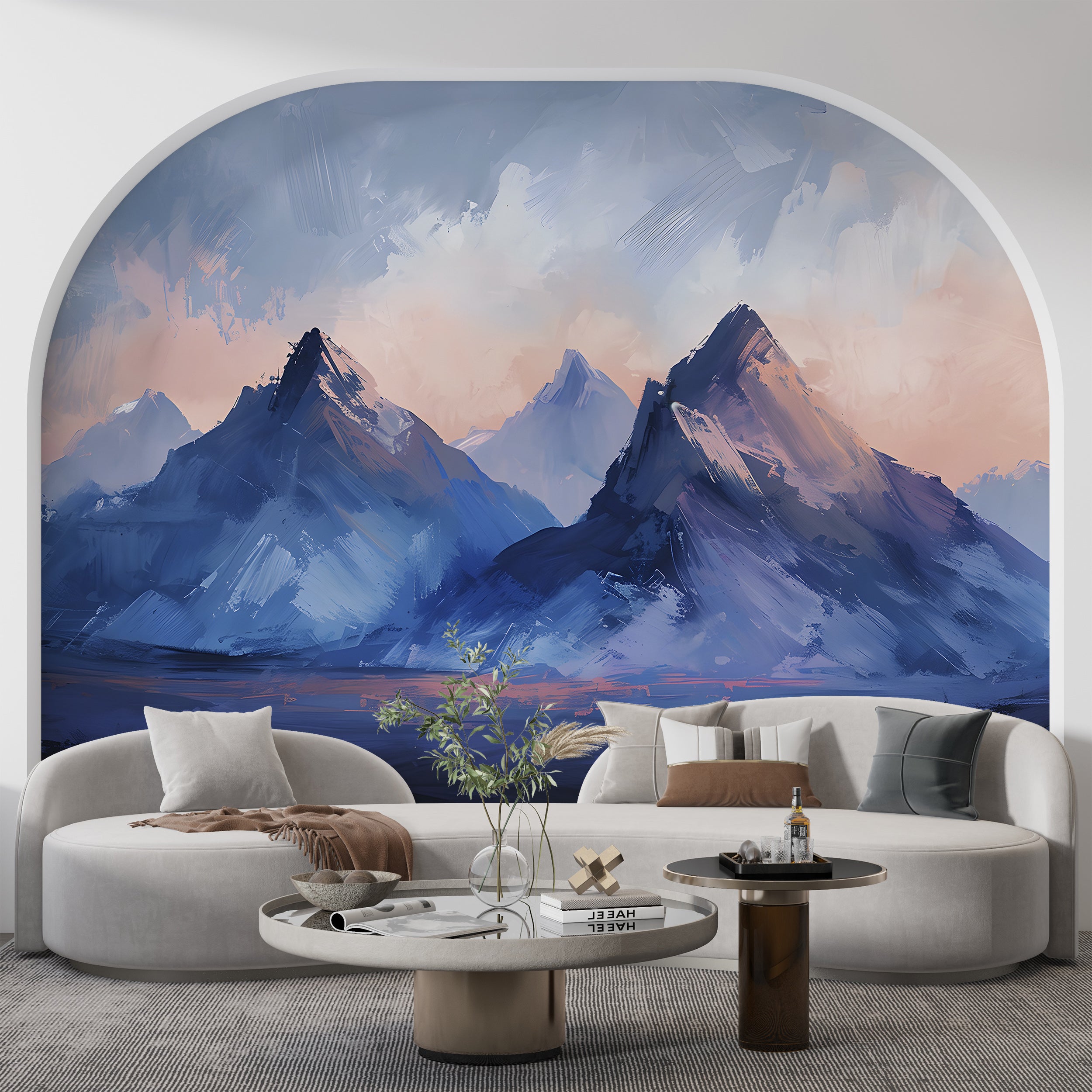 Oil Brushed Style Mountains Mural, Peel and Stick Blue Mountain, Watercolor Abstract Landscape, Nursery Deep Blue Wall Art, PVC free Decal