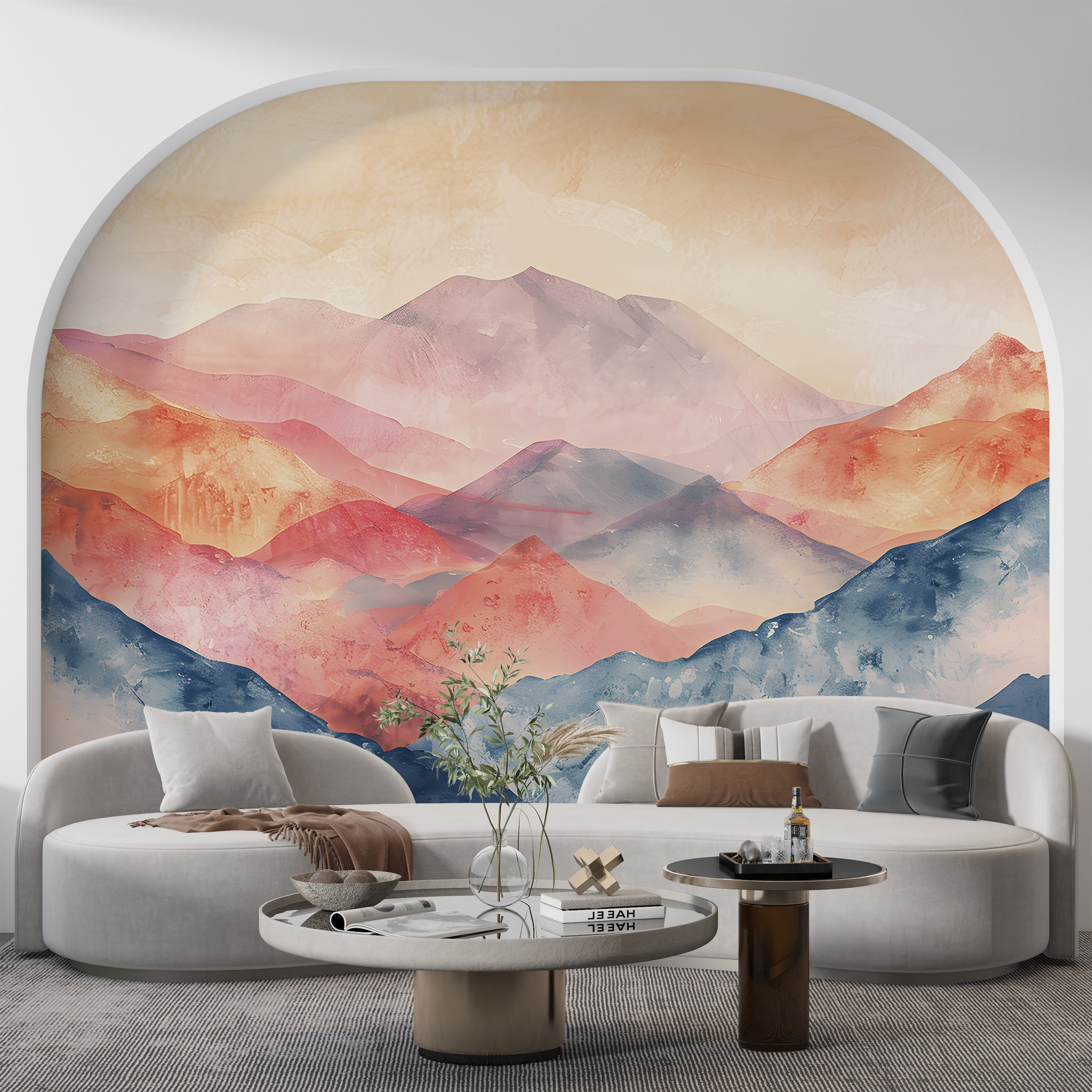 Abstract Mountains Mural, Colorful Peel and Stick Mountain Landscape Wallpaper, Watercolor Modern Style Removable Wall Mural, Custom Size Art