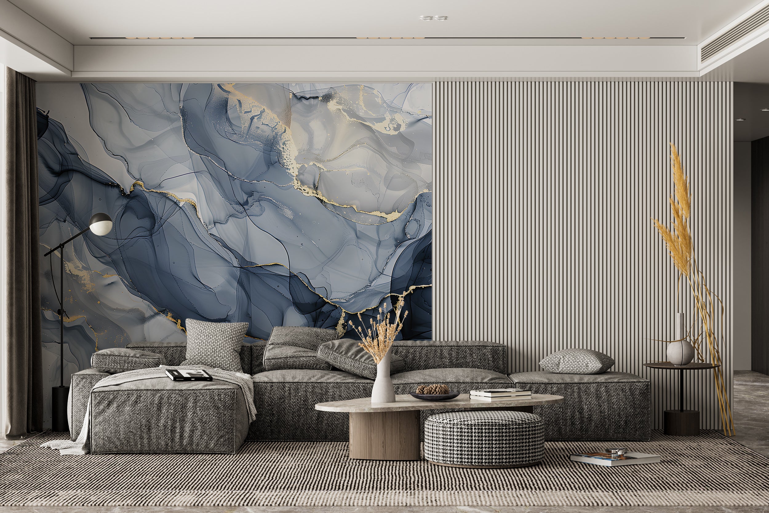 Blue and Gold Alcohol Ink Mural, Marble Wallpaper, Peel and Sick Abstract Watetrcolor, Removable Wallpaper, Modern Luxury Wall Mural