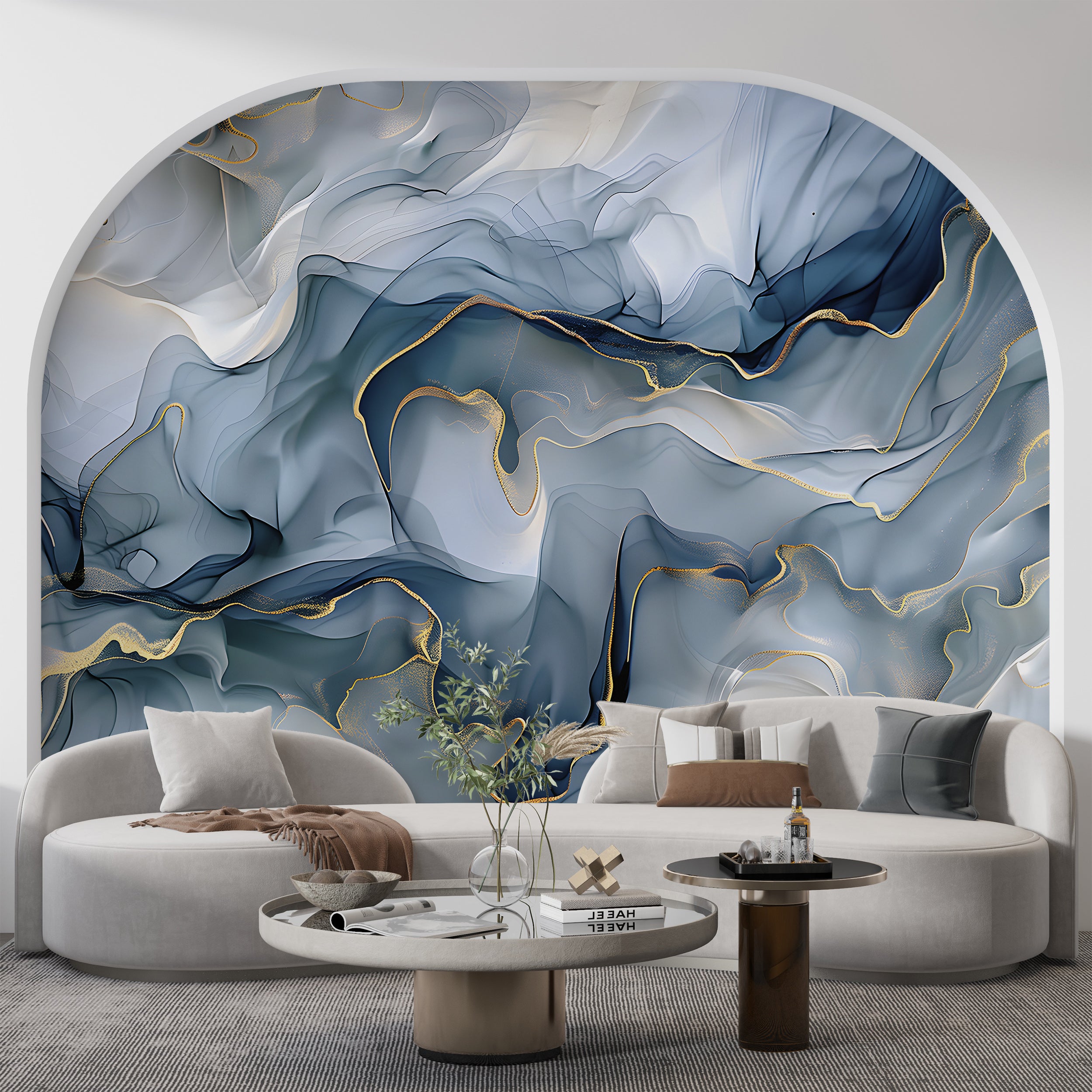 Alcohol Ink Blue Mural, Peel and Stick Abstract Decor, Blue and White Modern Wallpaper, Removable Marble Texture, Unique Watercolor Art