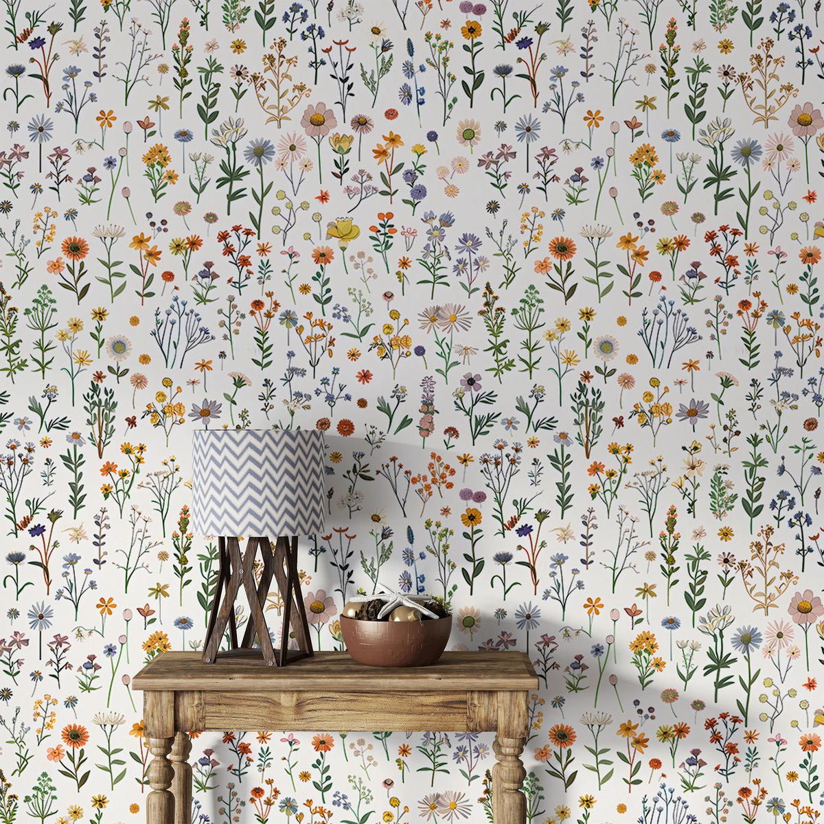 Colorful Meadow Flowers Wallpaper - Self-adhesive Light Floral Decor