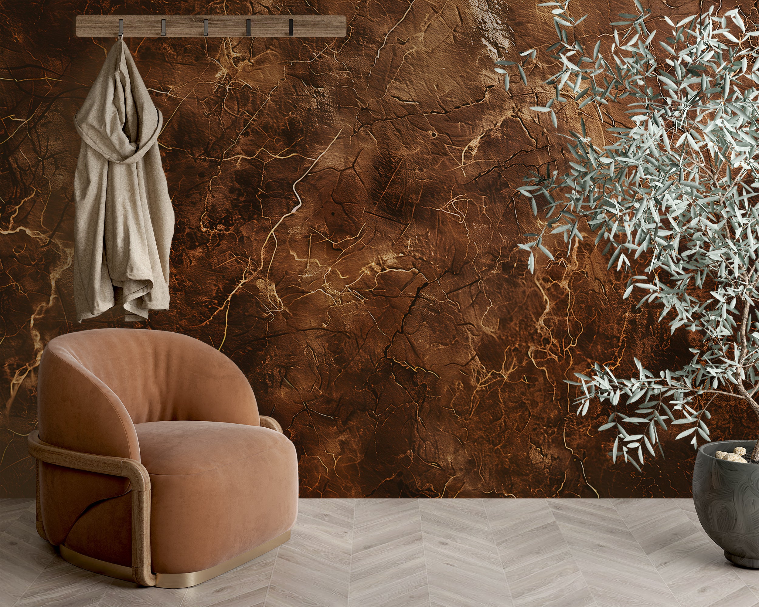Dark Brown & Gold Marble Mural, Self-adhesive Stone Texture Wallpaper, Removable Abstract Modern Dark Wall Decal, Natural Brown Marble Decor