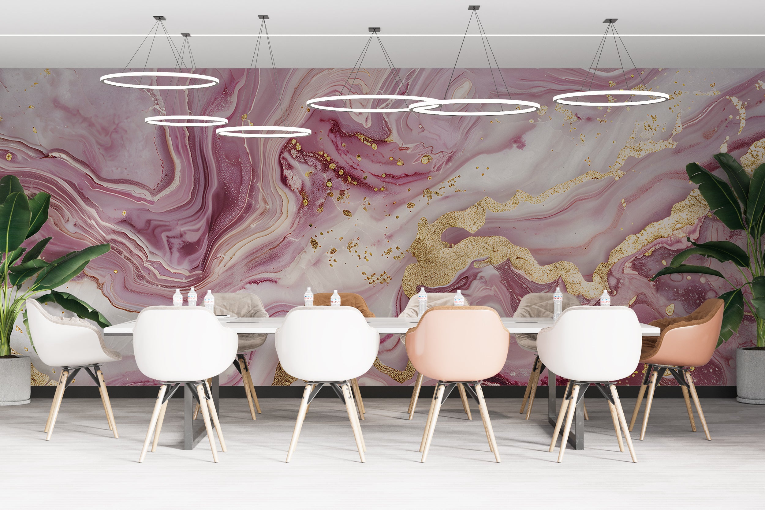 Pink and Gold Alcohol Ink Mural, Peel and Stick Abstract Wallpaper, Removable Modern Marble Texture Wall Decor, Unique Accent Wallpaper