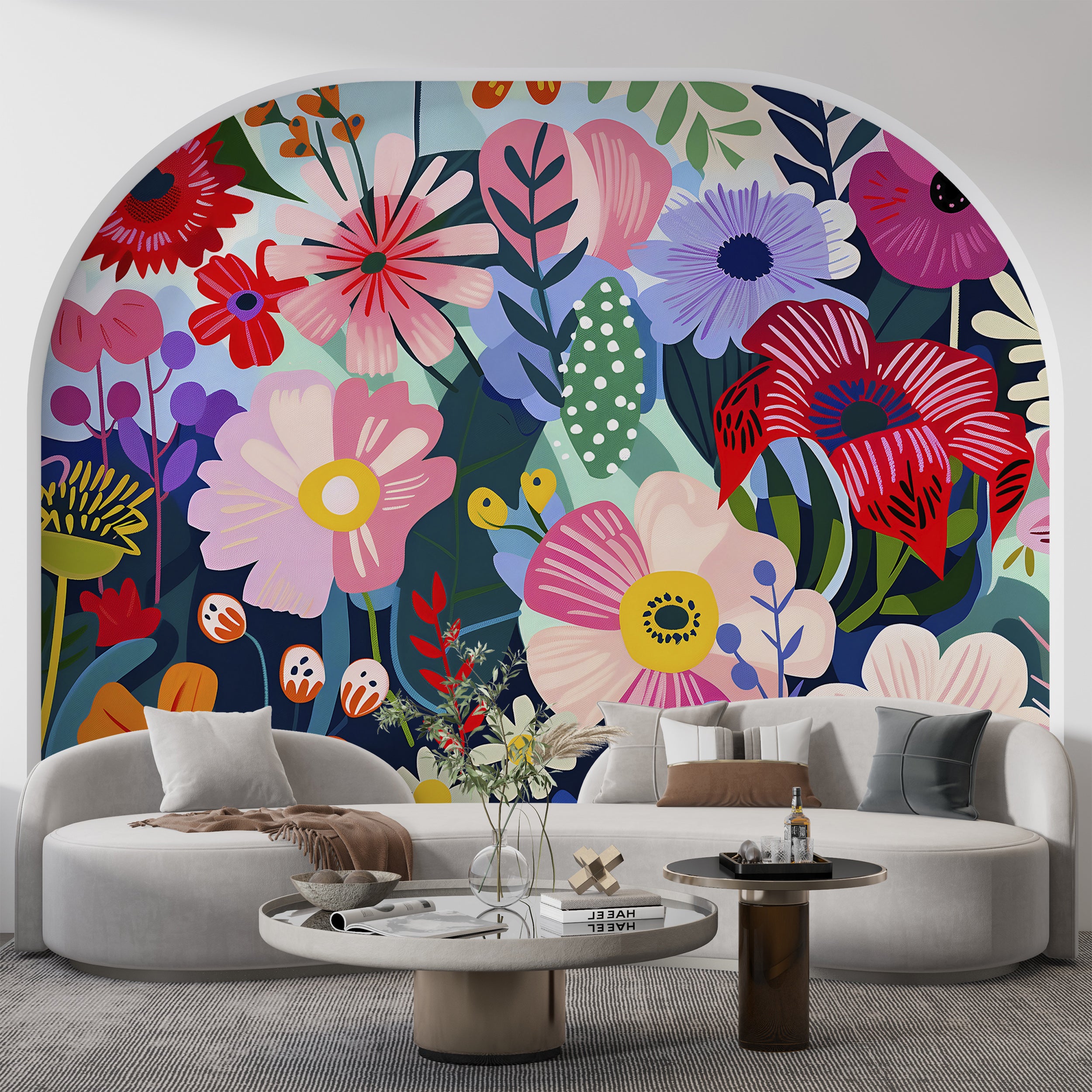 Colorful Abstract Flowers Wallpaper, Peel and Stick Modern Floral Mural, Large Wild Flowers Wall Decor, Removable Meadow Flowers Art